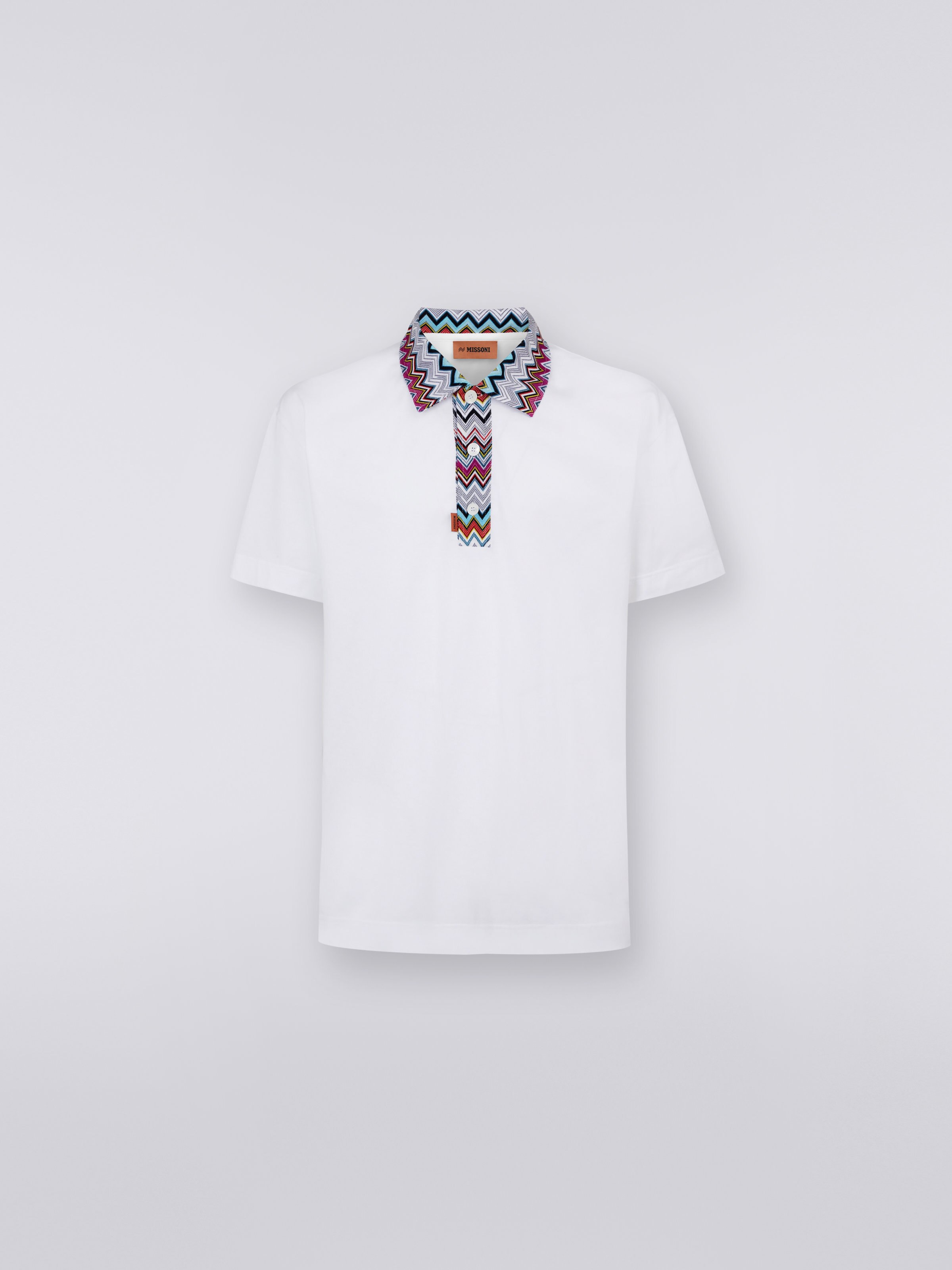 Polo en coton avec motif chevron dégradé, Blanc  - 0