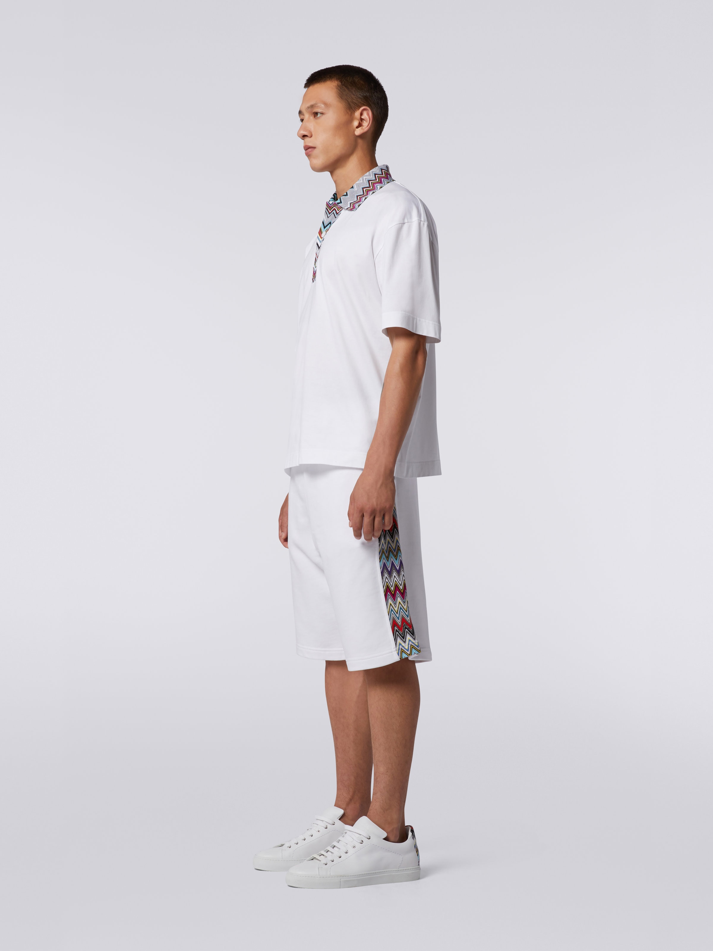 Cotton polo shirt with dégradé chevron pattern, White  - 2