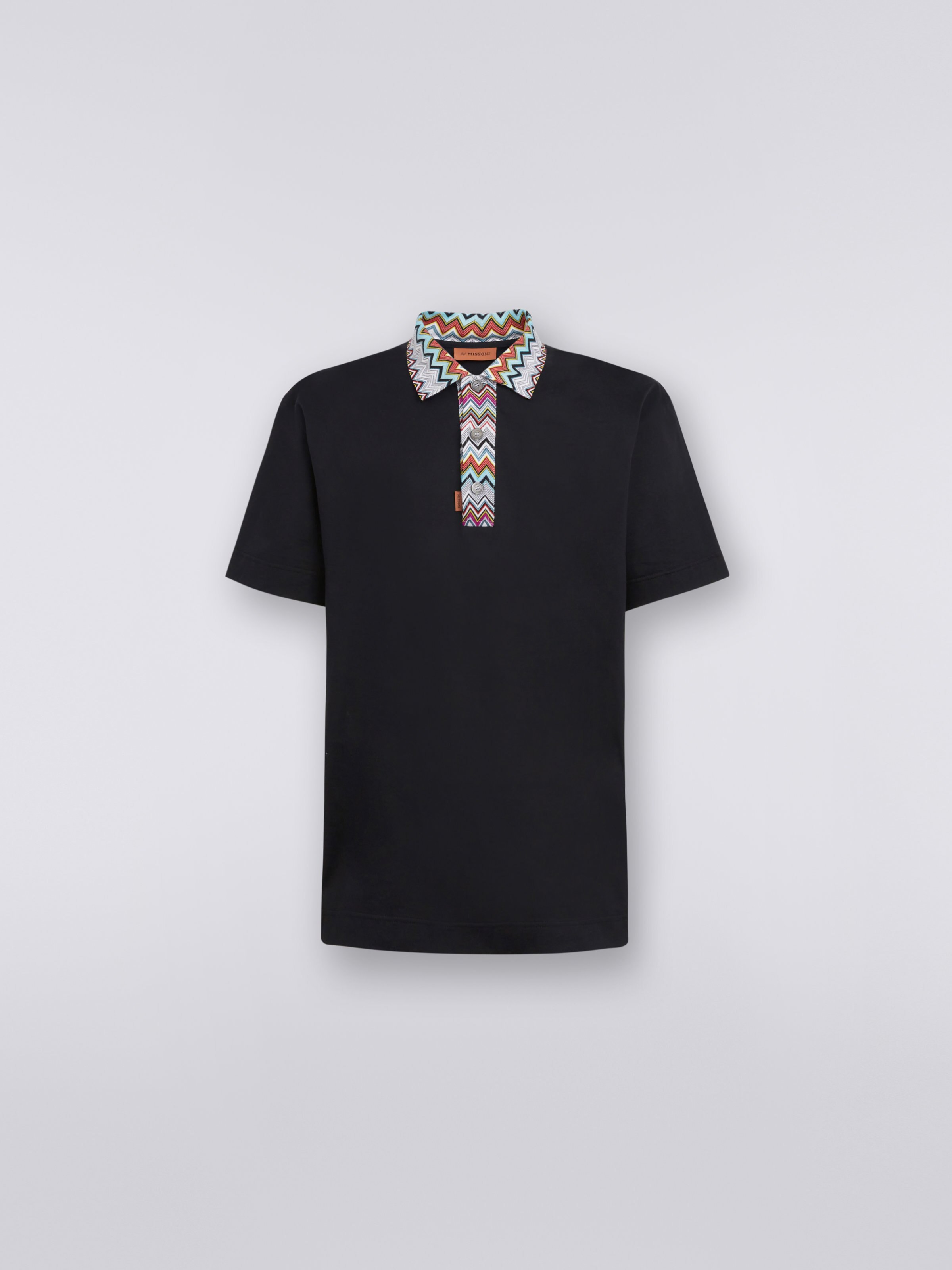 Poloshirt aus Baumwolle mit Chevronmuster in Dégradé-Optik, Schwarz    - 0