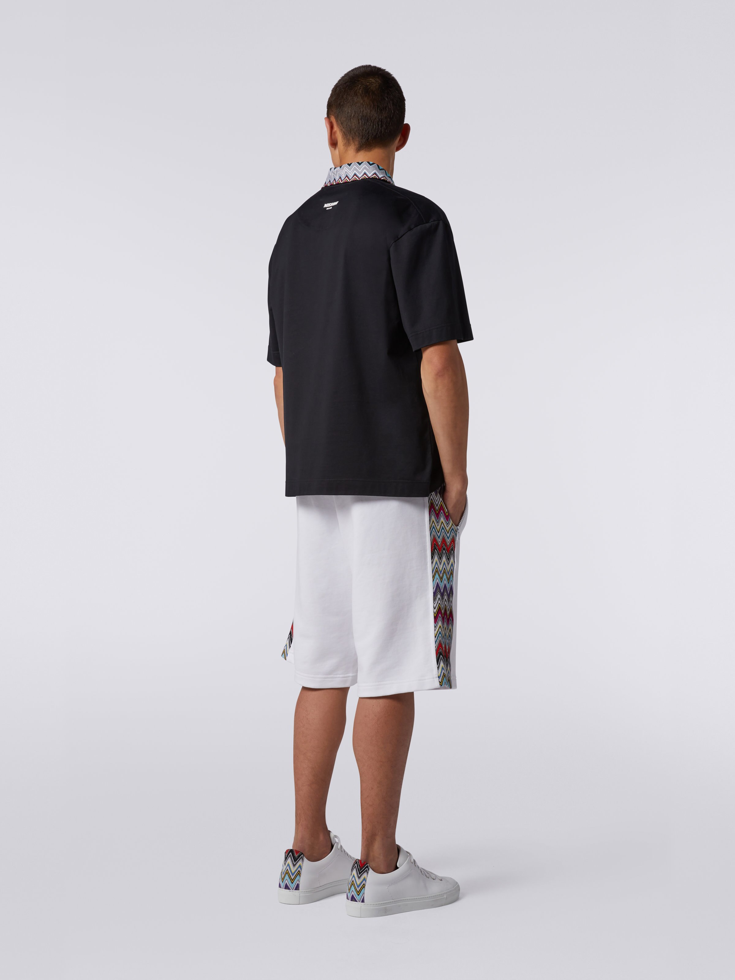 Cotton polo shirt with dégradé chevron pattern, Black    - 3