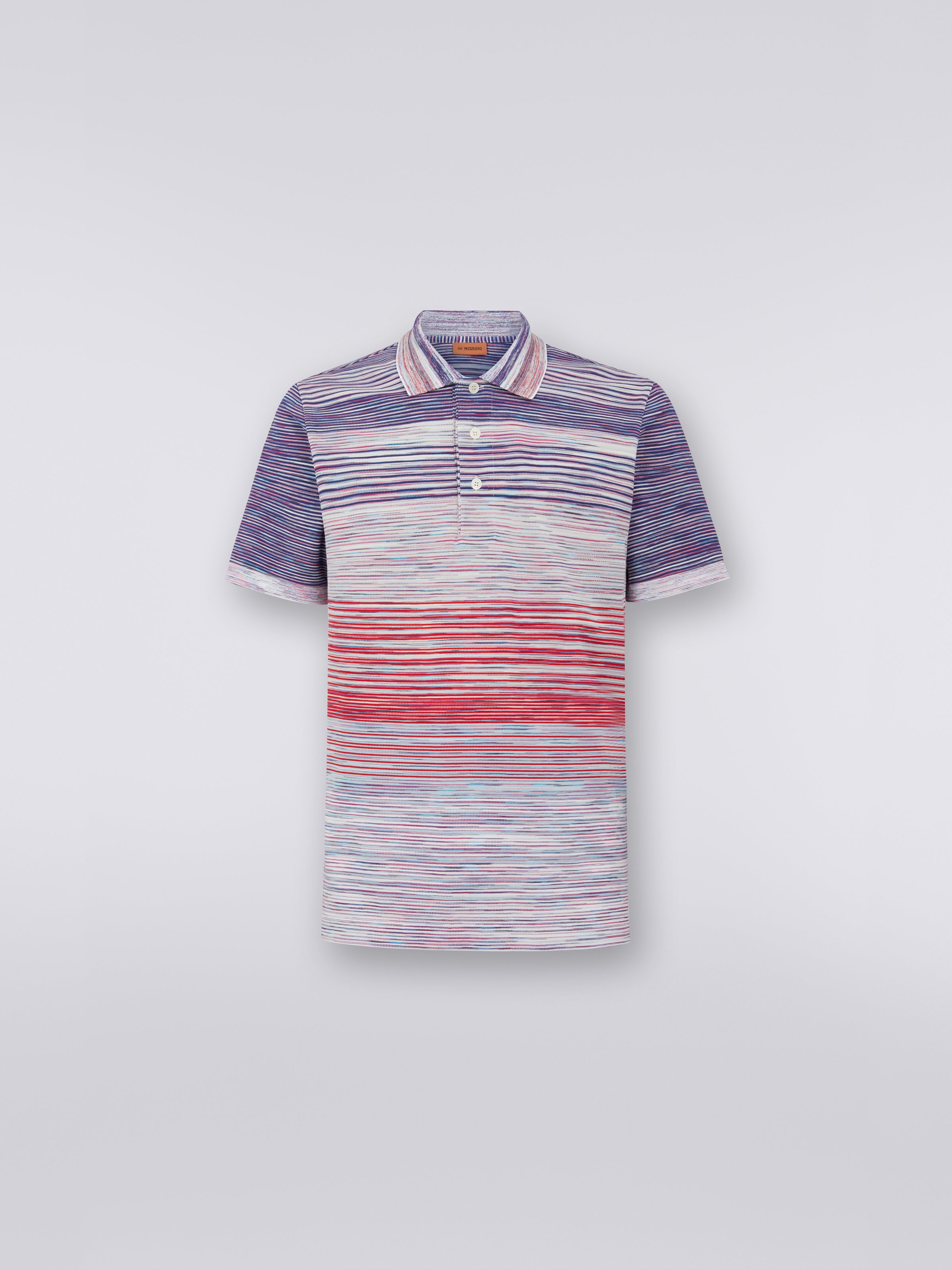 Slub cotton piqué polo shirt, Red, Purple & Light Blue - 0