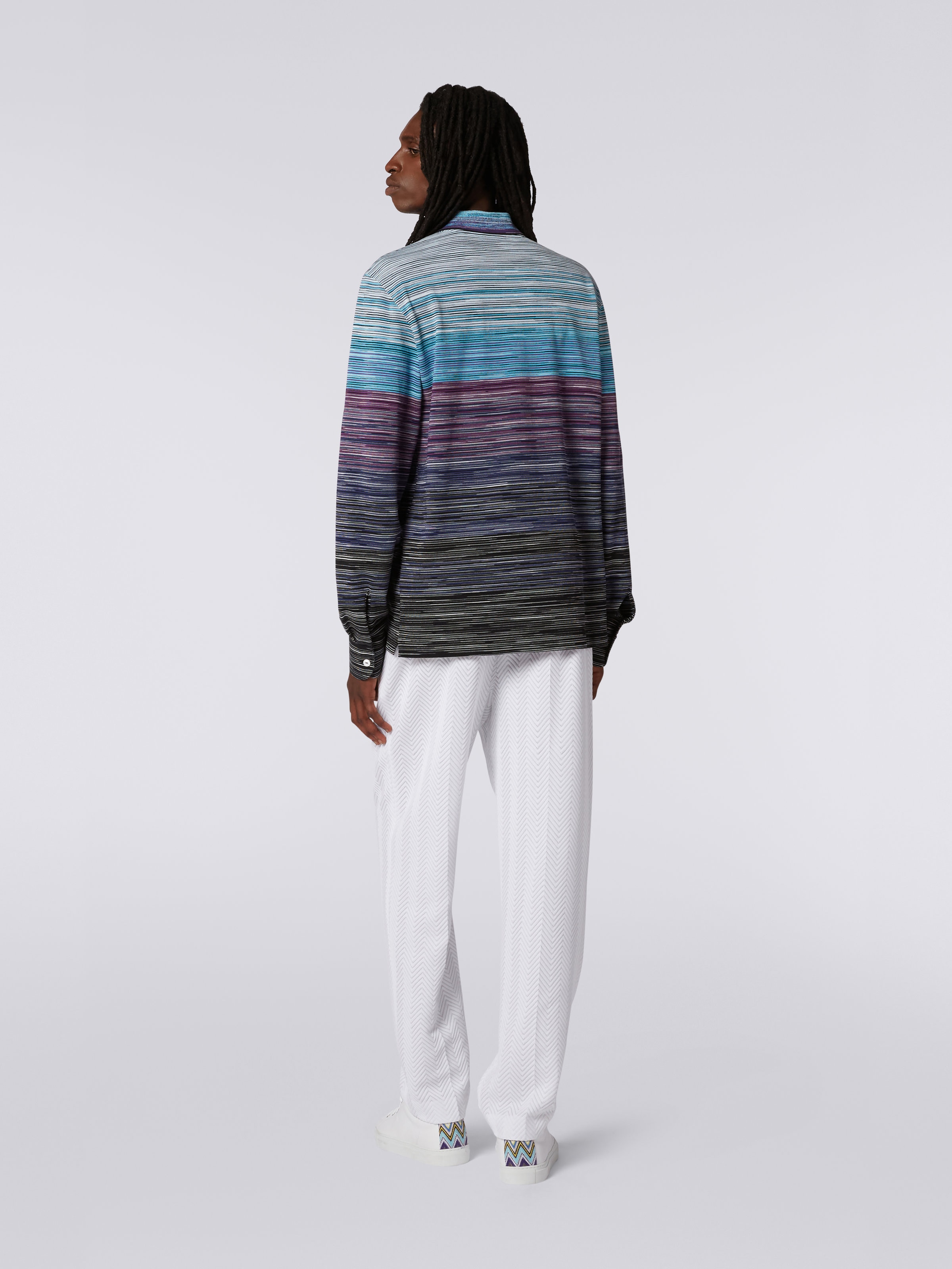 Slub viscose long-sleeved polo shirt, Multicoloured - 3