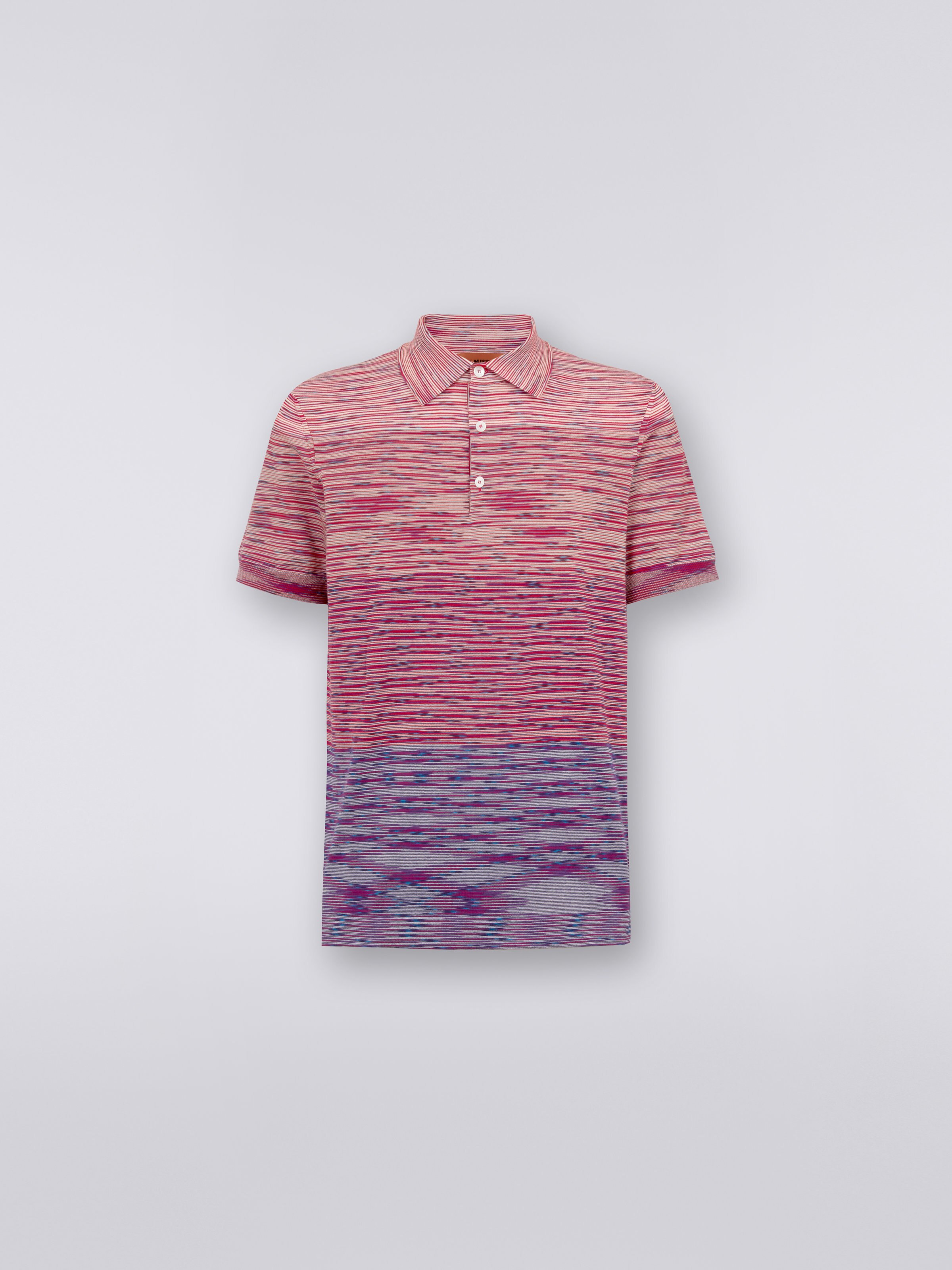 Dégradé striped cotton short-sleeved polo shirt, Red & Purple - 0