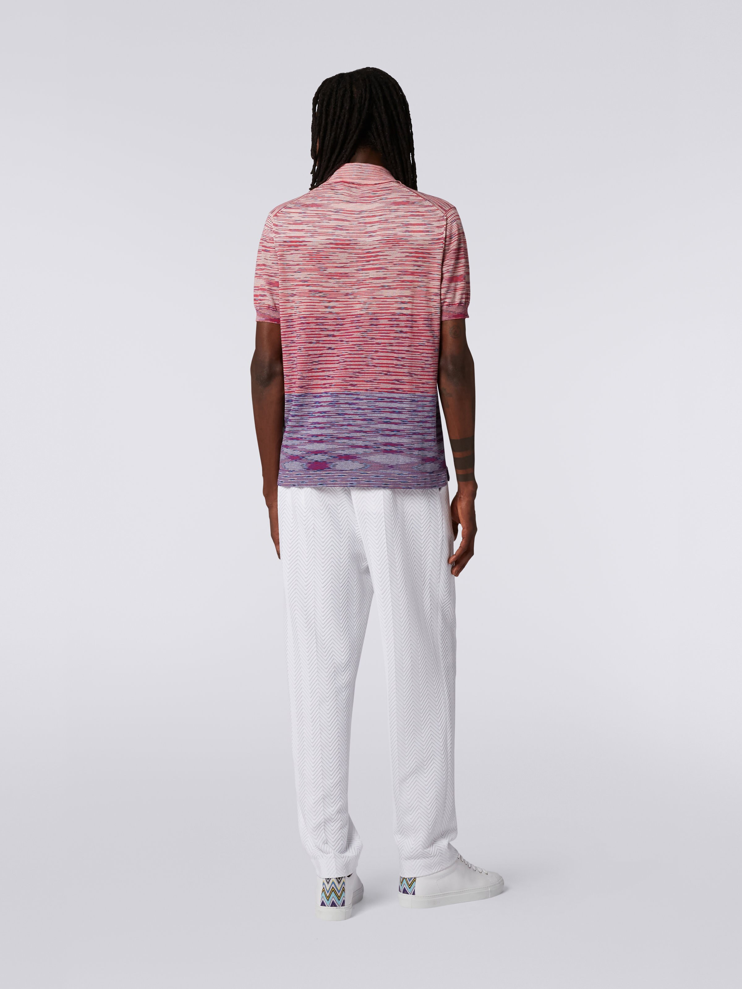 Dégradé striped cotton short-sleeved polo shirt, Red & Purple - 3