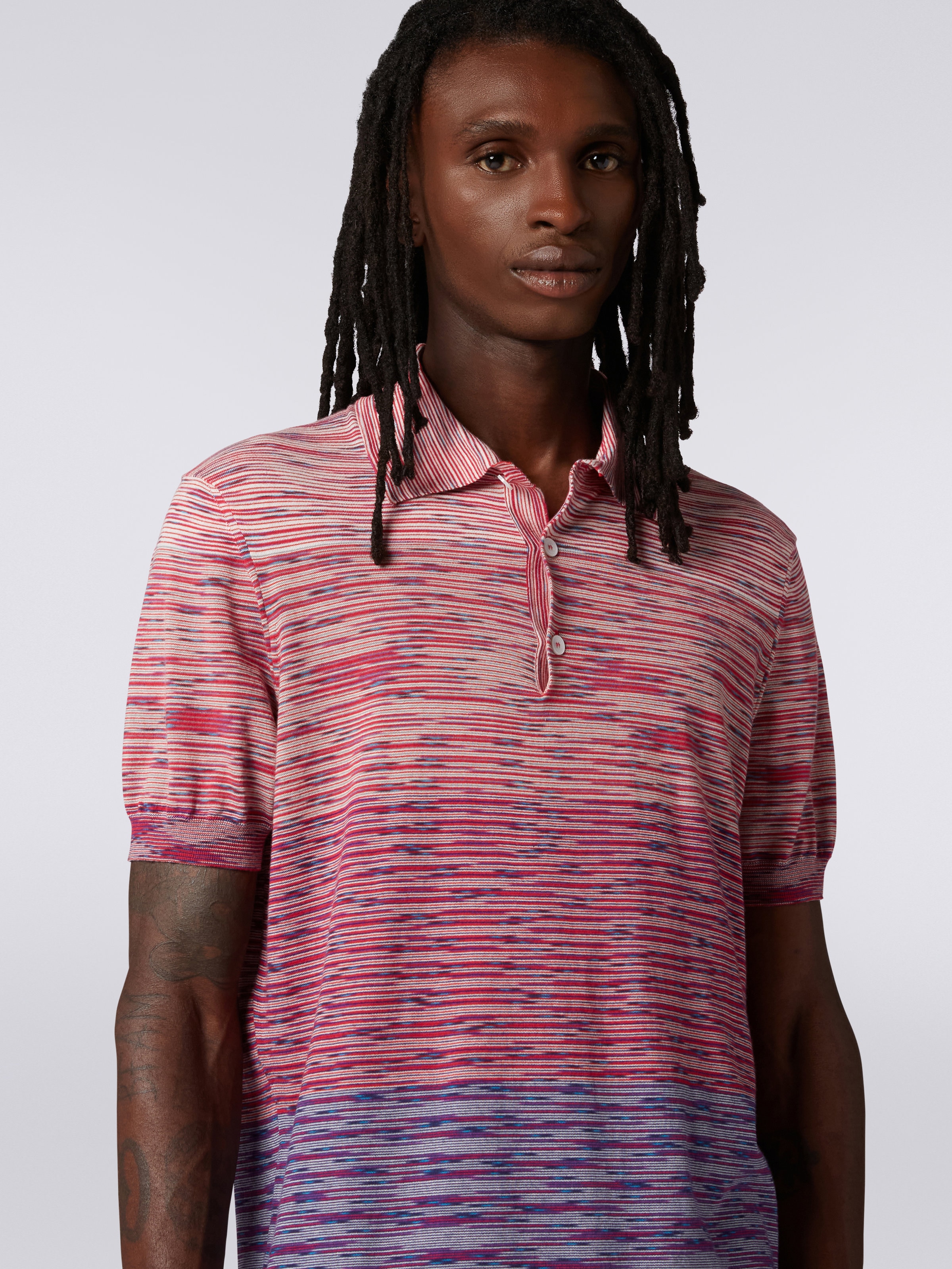 Dégradé striped cotton short-sleeved polo shirt, Red & Purple - 4