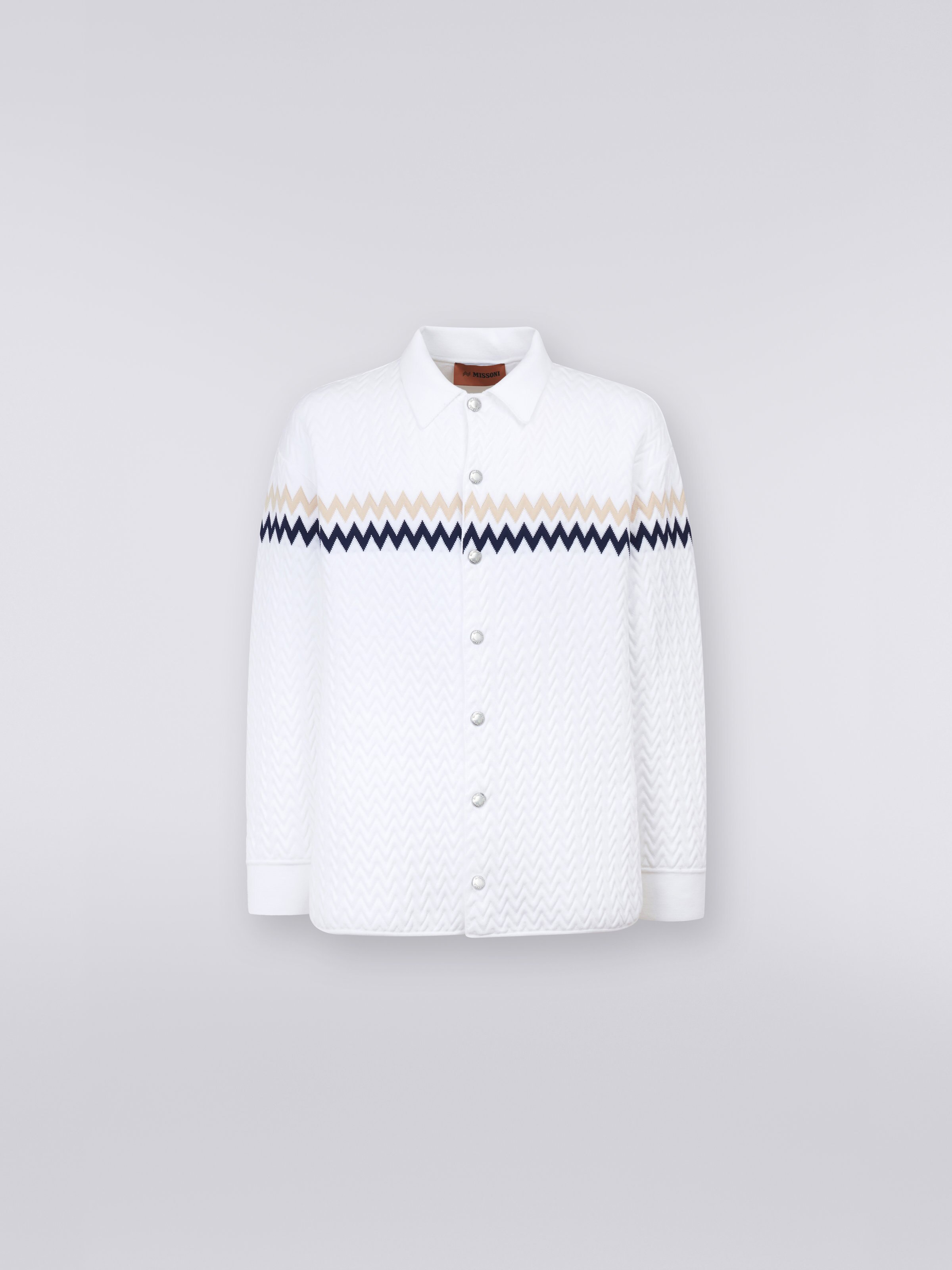 Nylon-blend overshirt with zigzag stitching and contrasting details, White, Beige & Blue - 0