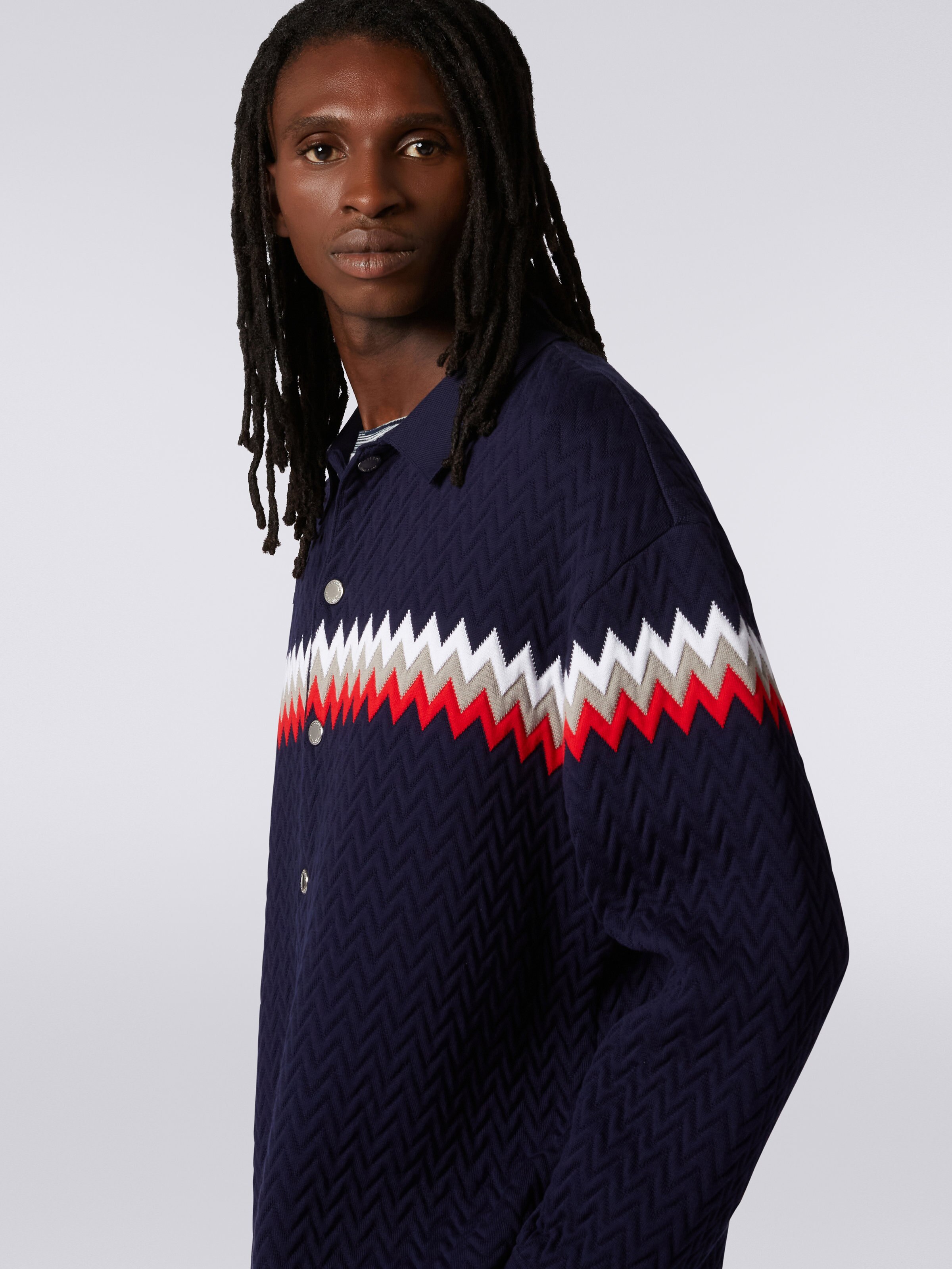 Nylon-blend overshirt with zigzag stitching and contrasting details, Multicoloured - 4