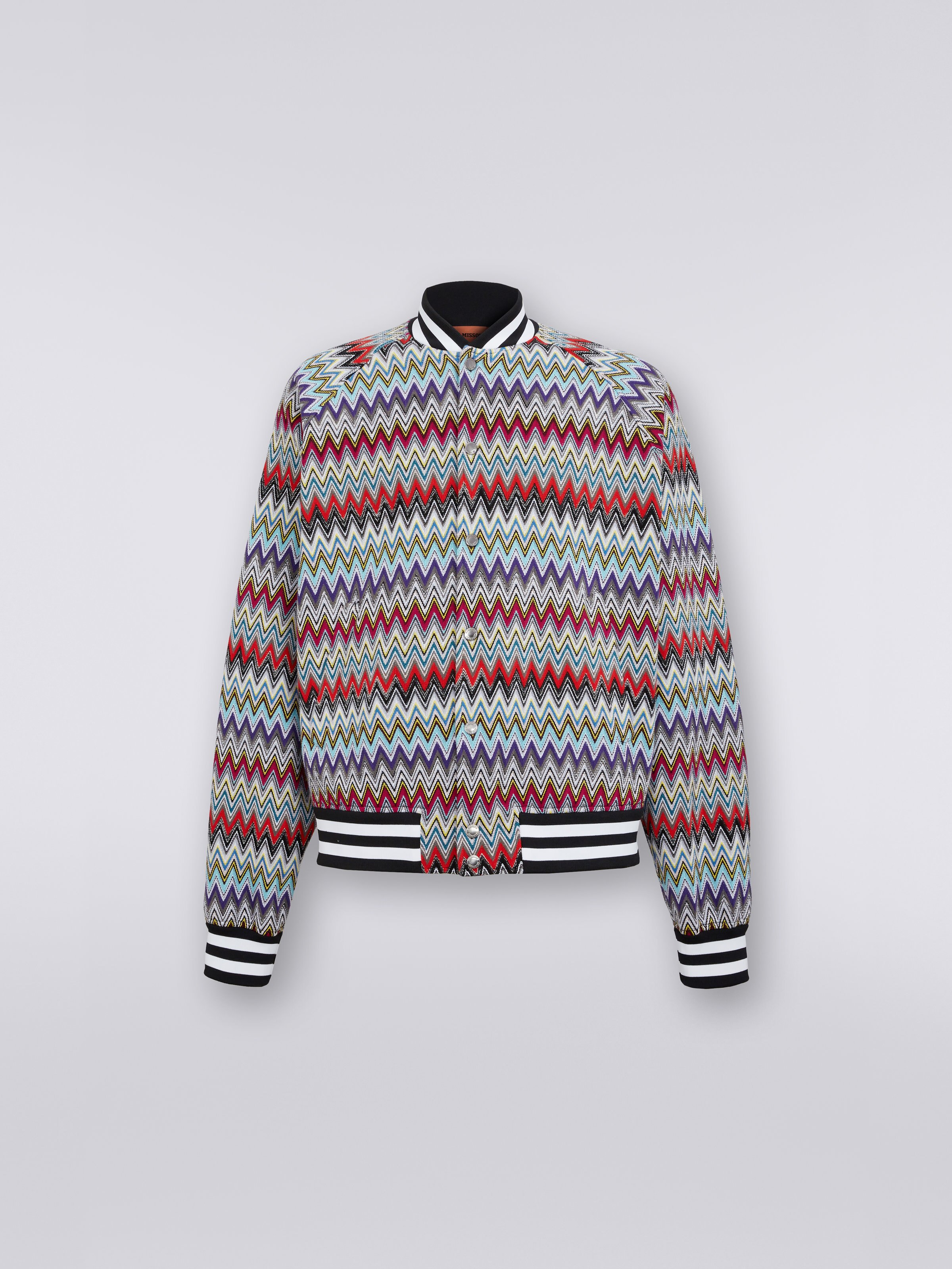 Cotton bomber jacket with multicoloured chevron pattern, Multicoloured - 0