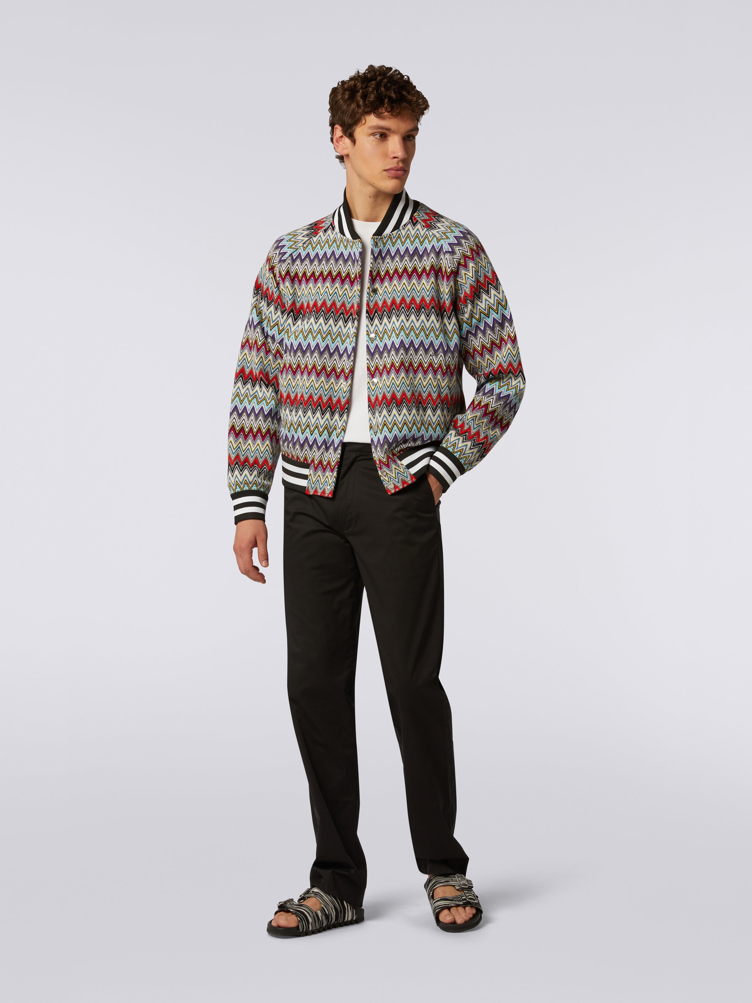 Cotton bomber jacket with multicoloured chevron pattern, Multicoloured - 1