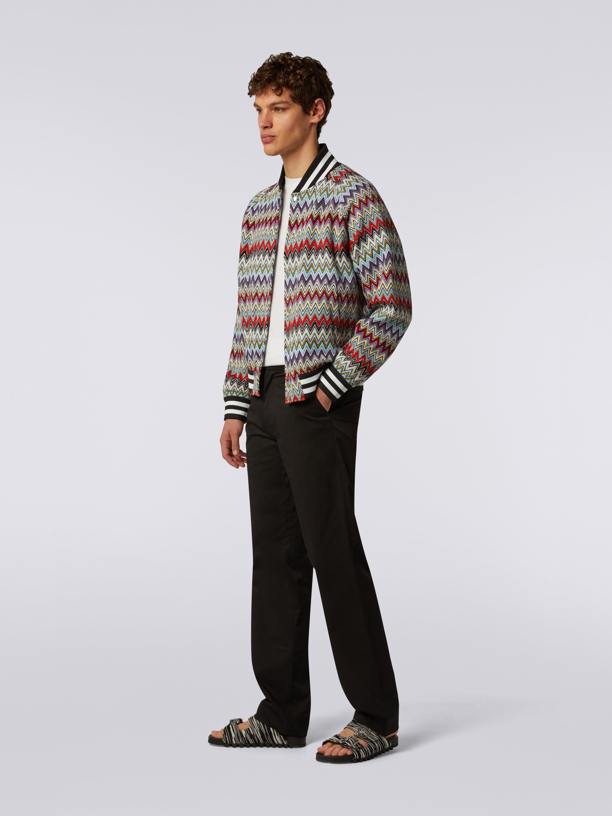 Cotton bomber jacket with multicoloured chevron pattern, Multicoloured - 2