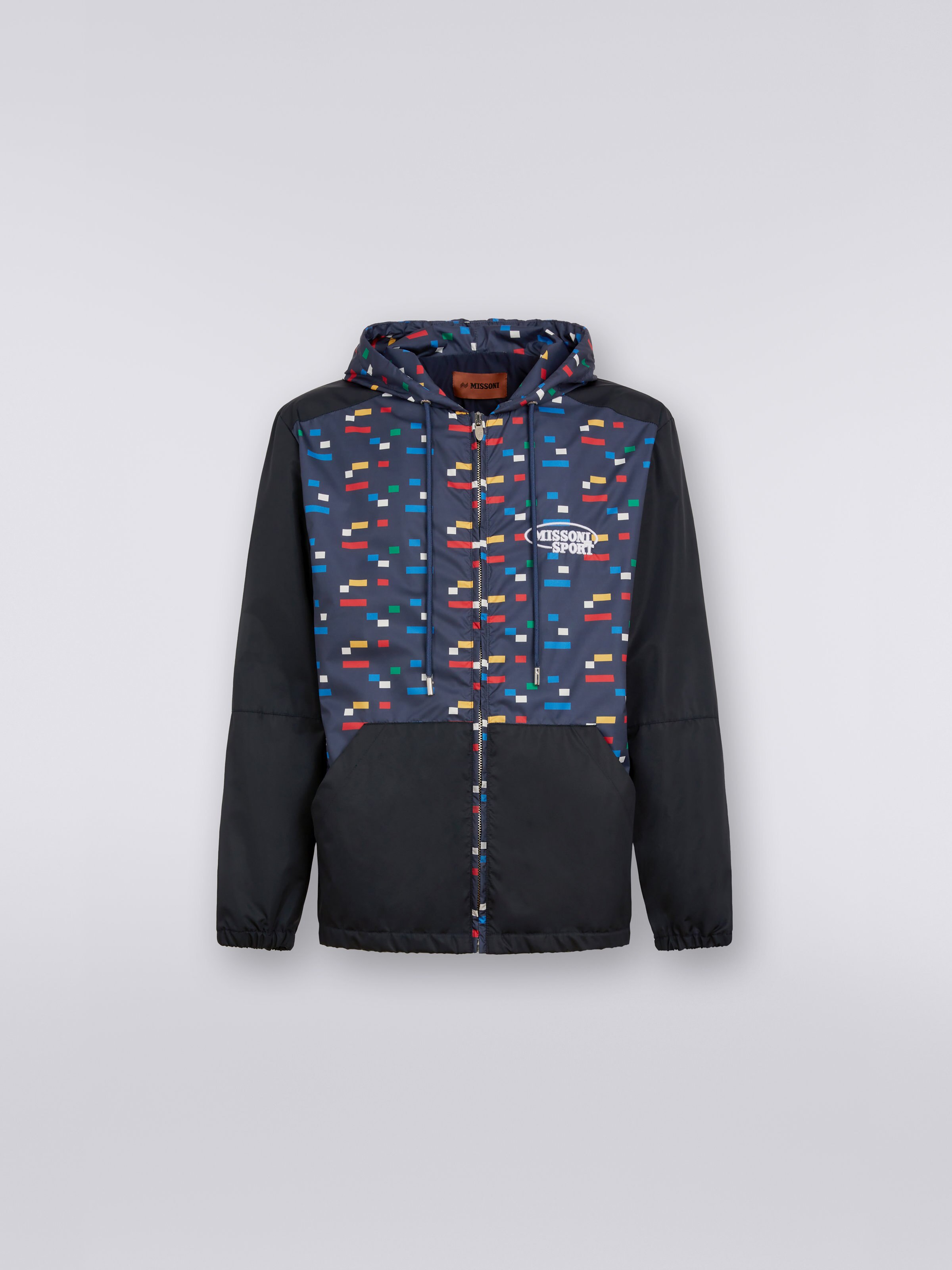 Hooded windbreaker with contrasting logo, Navy Blue  - 0