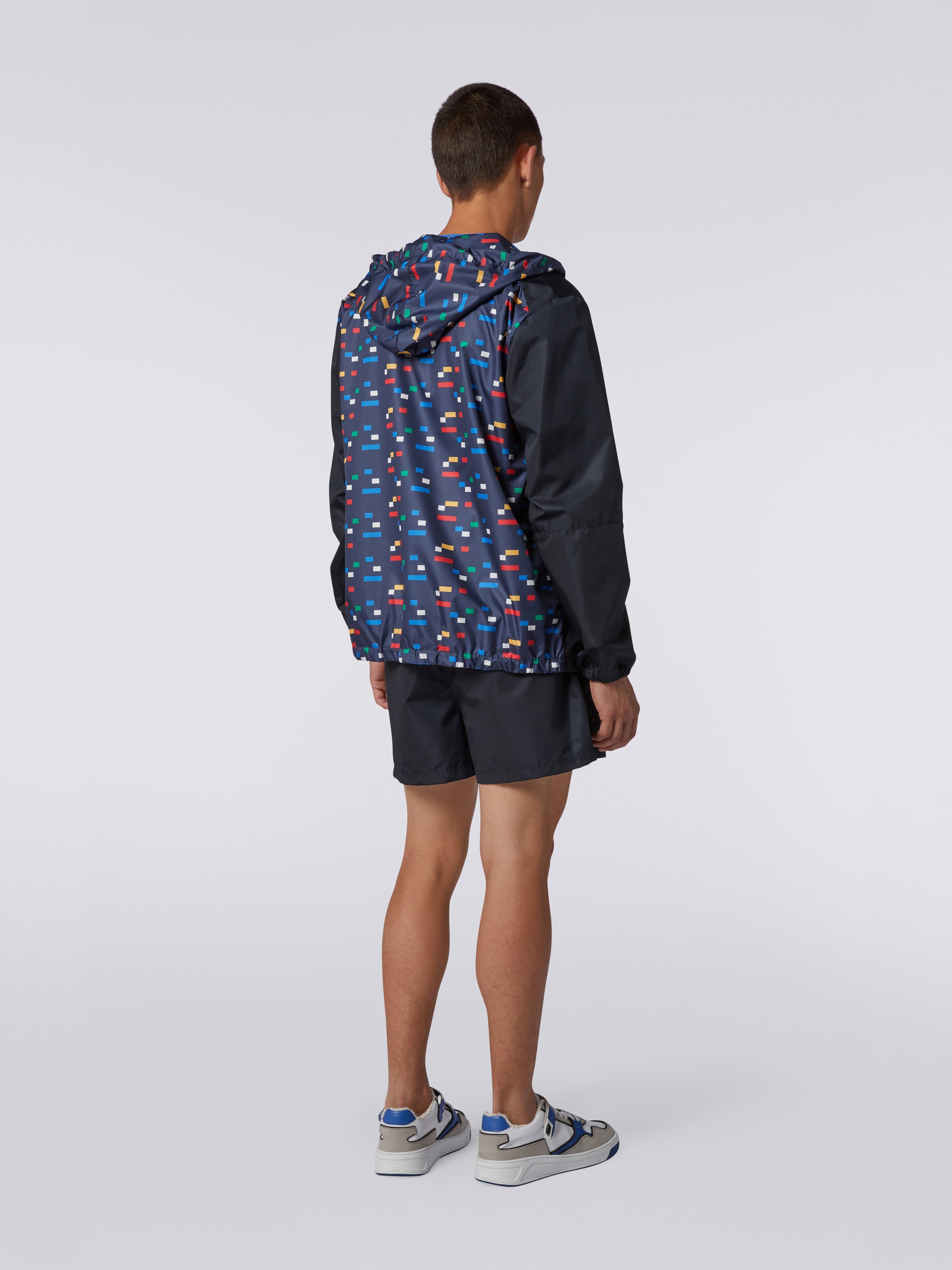 Hooded windbreaker with contrasting logo, Navy Blue  - 3