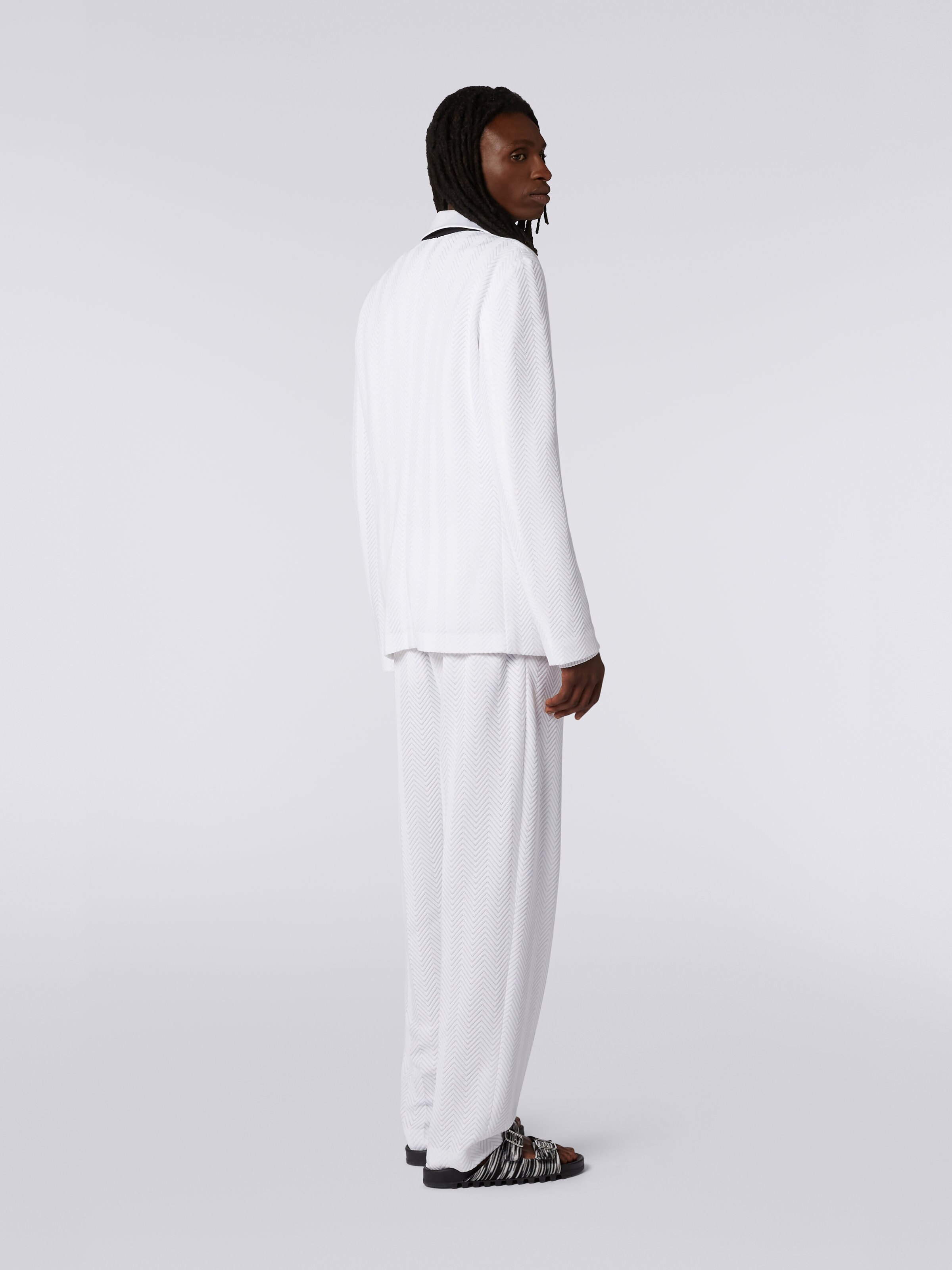 Plain cotton and viscose chevron double-breasted blazer, White  - 2