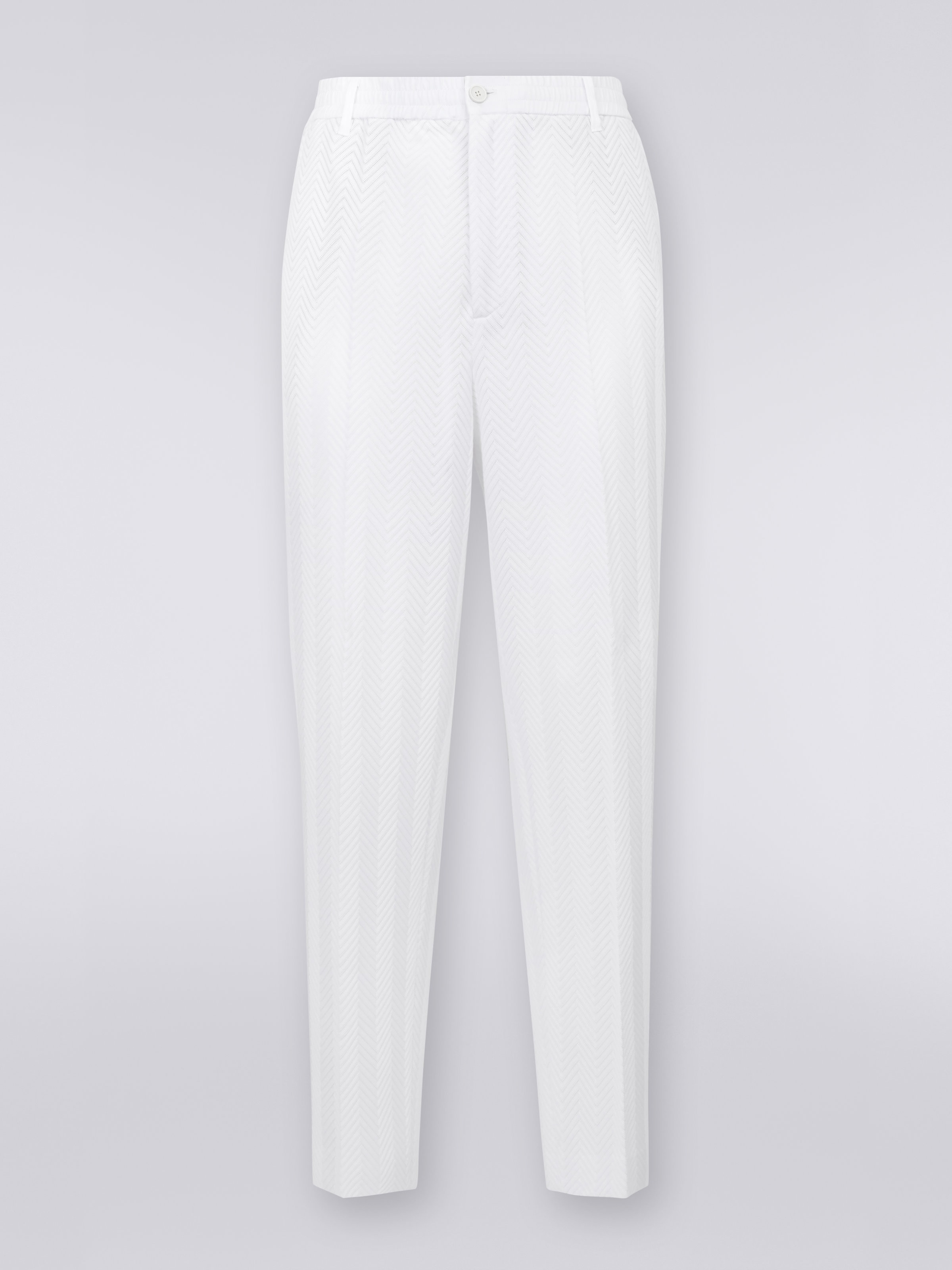 Classic plain cotton and viscose chevron trousers, White  - 0