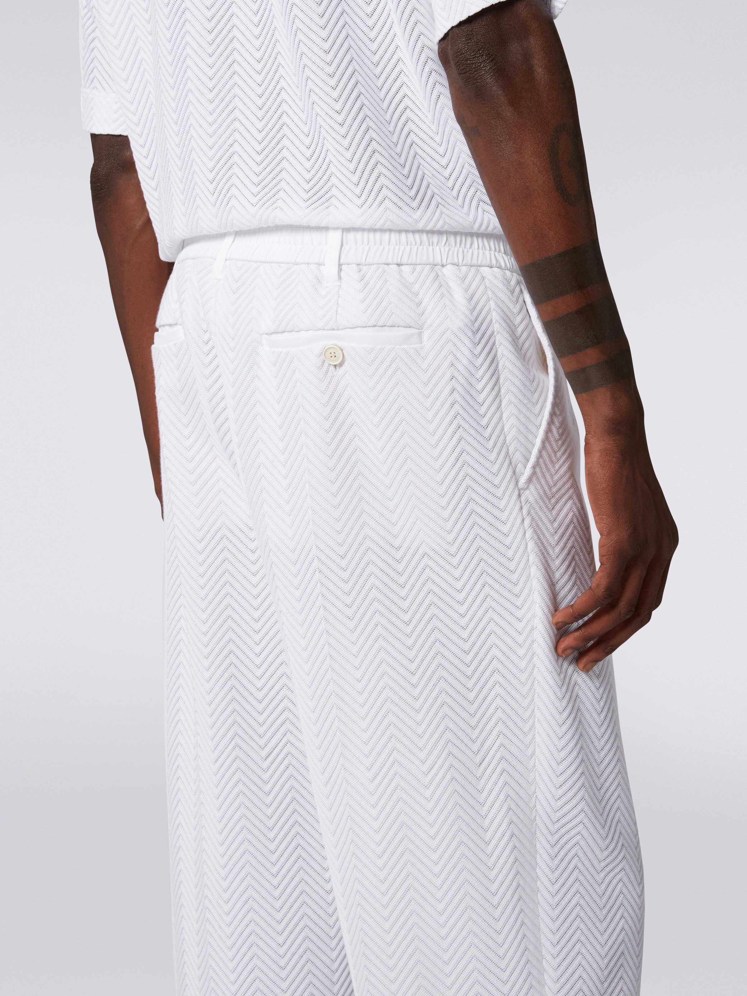 Classic plain cotton and viscose chevron trousers, White  - 4