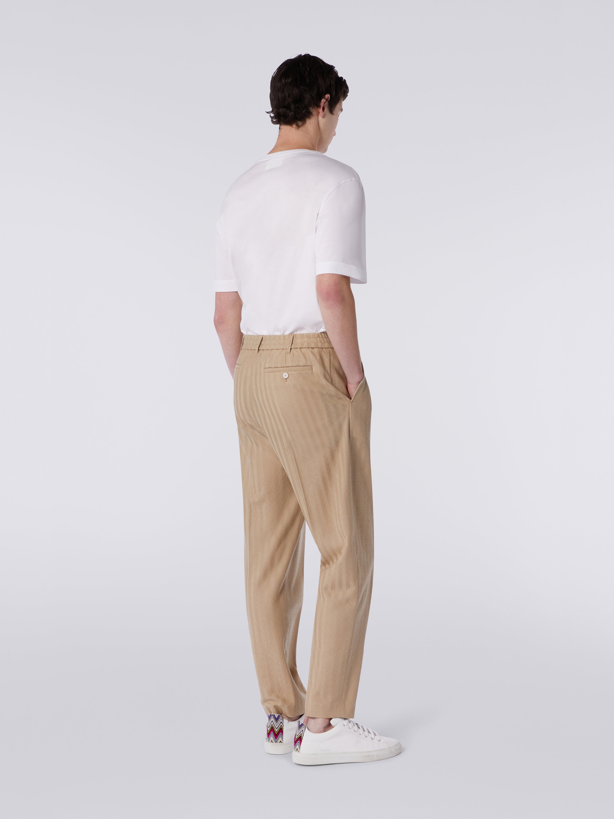 Viscose and cotton chevron trousers with ironed crease, White  - 3