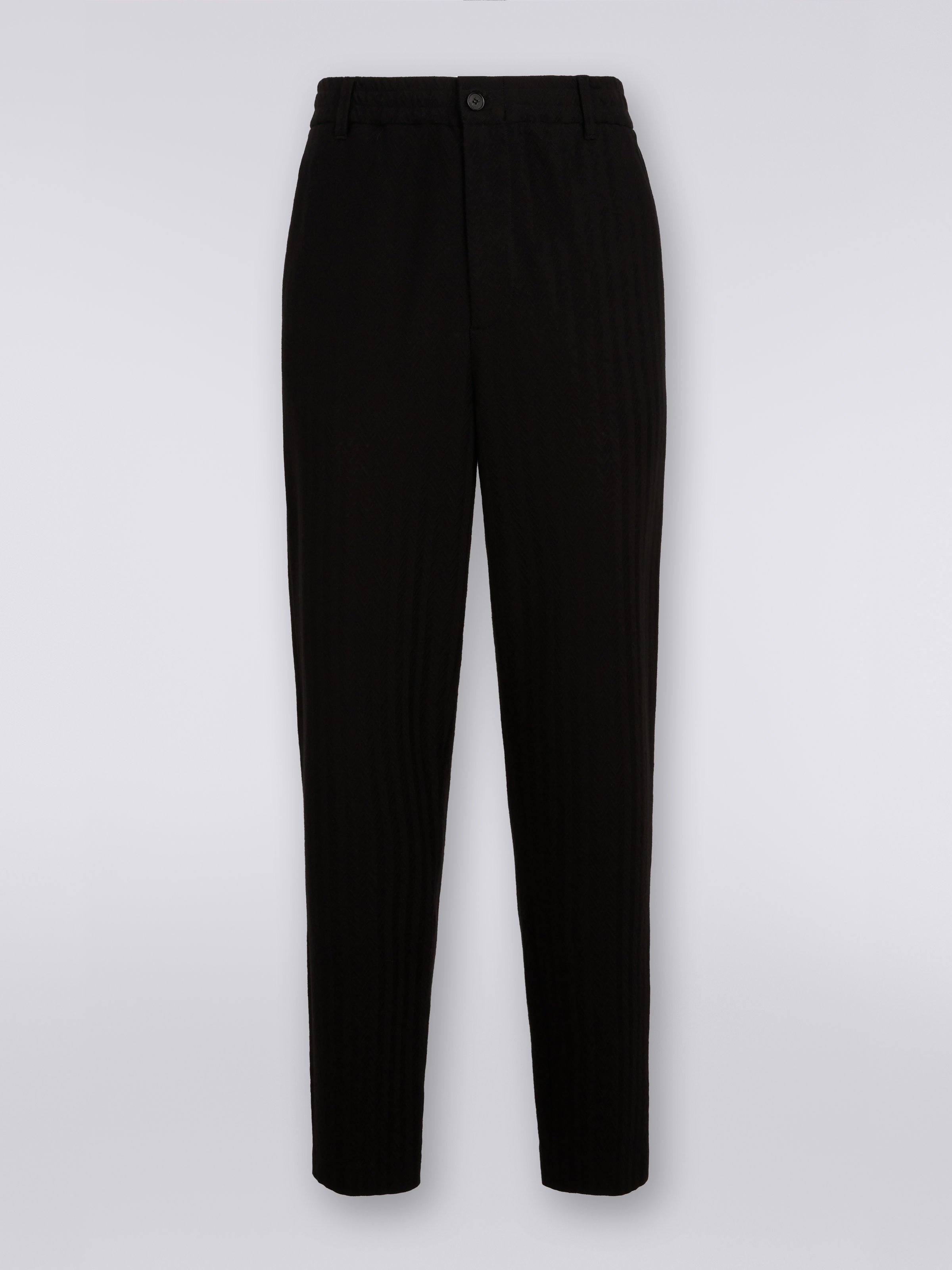 Viscose and cotton chevron trousers with ironed crease, Black    - 0