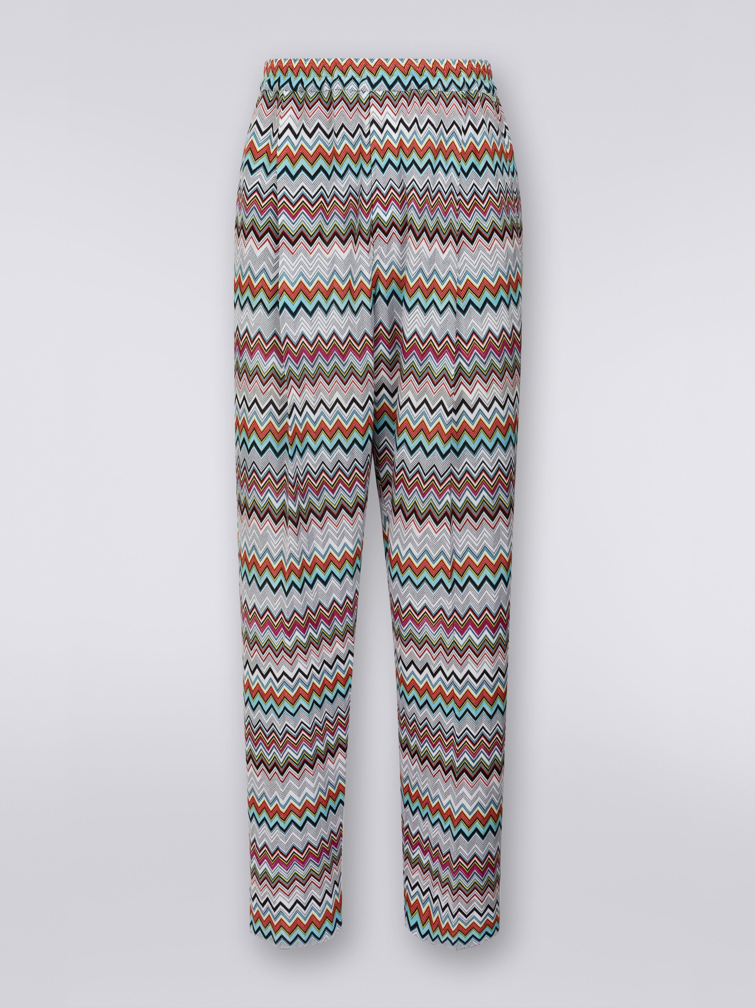 Pantalon à chevrons en coton et viscose mélangés, Multicolore  - 0