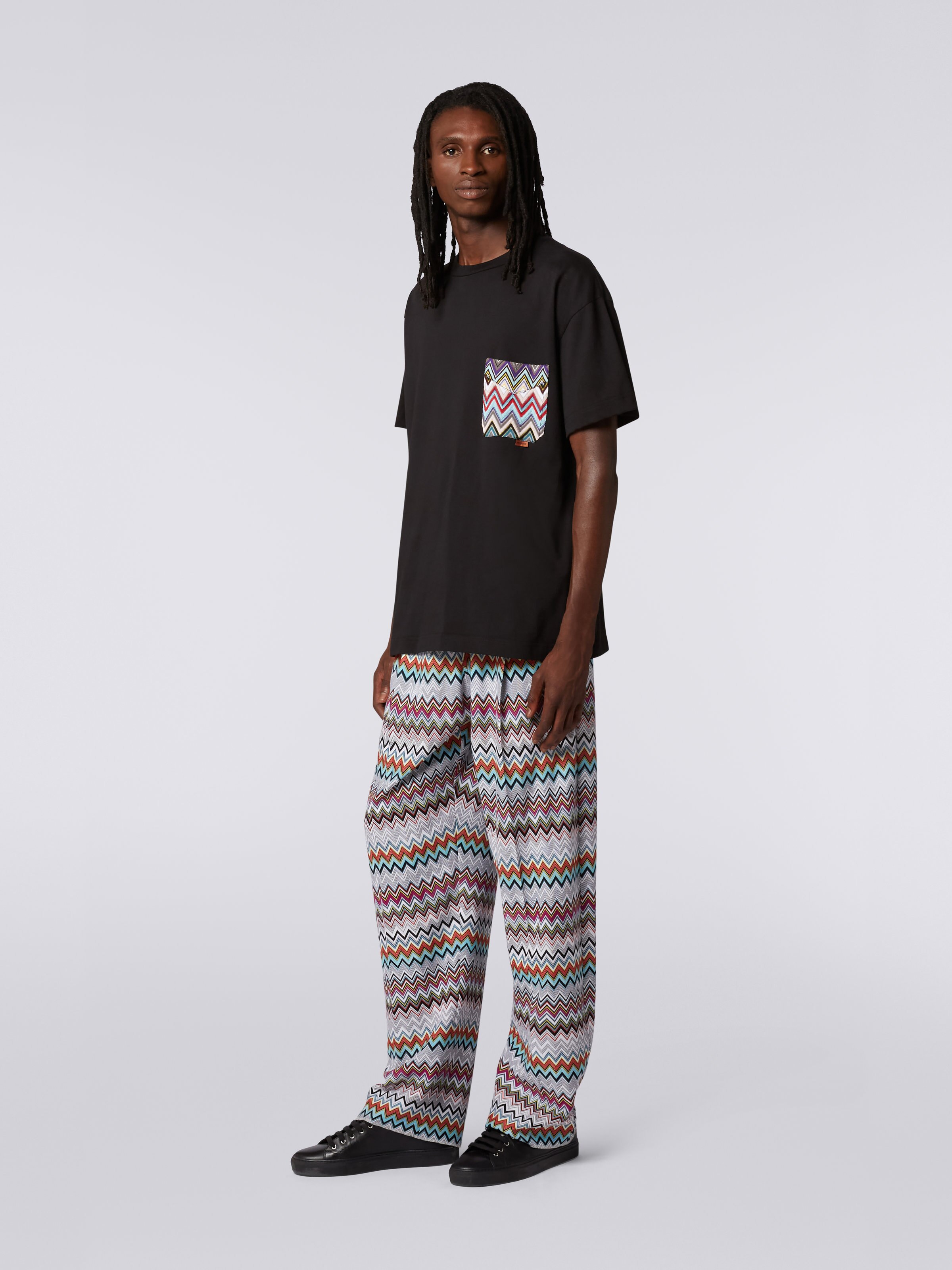 Pantalon à chevrons en coton et viscose mélangés, Multicolore  - 2