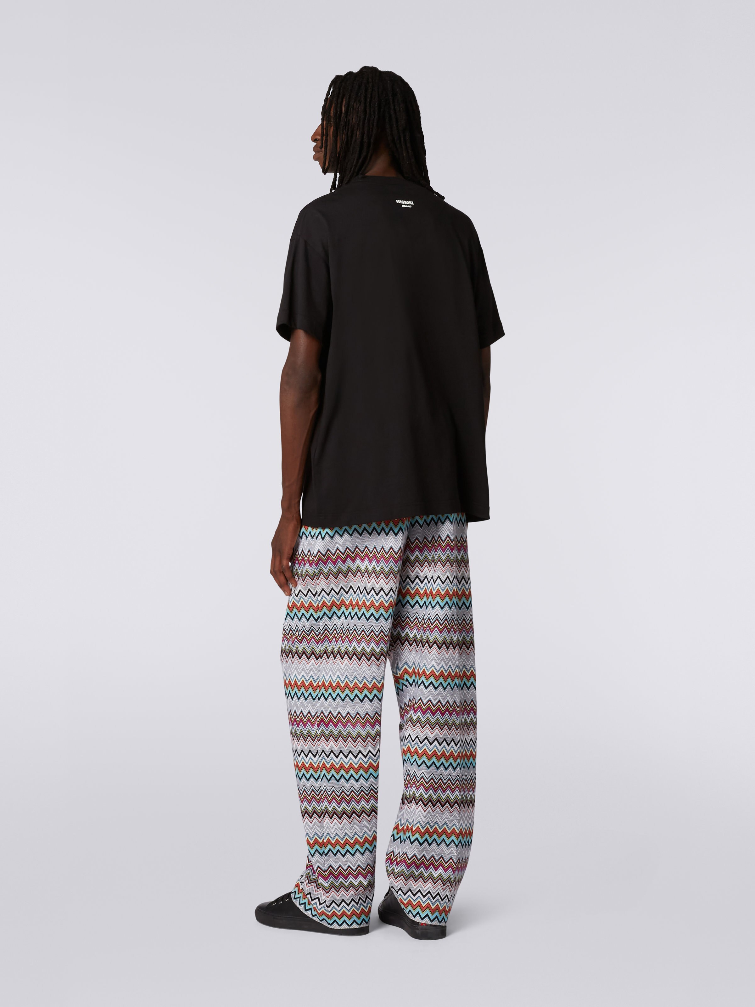 Pantalon à chevrons en coton et viscose mélangés, Multicolore  - 3