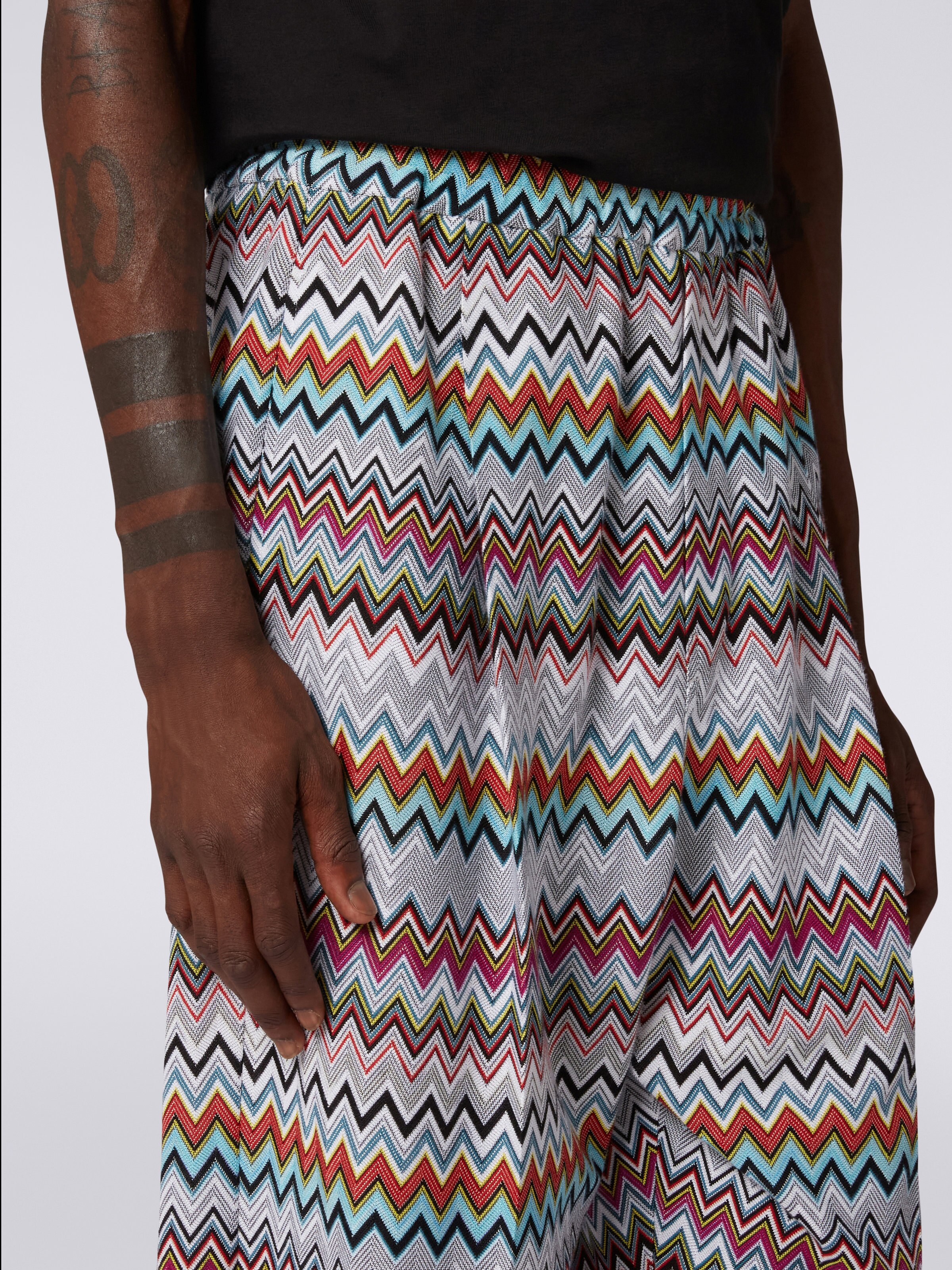 Pantalon à chevrons en coton et viscose mélangés, Multicolore  - 4