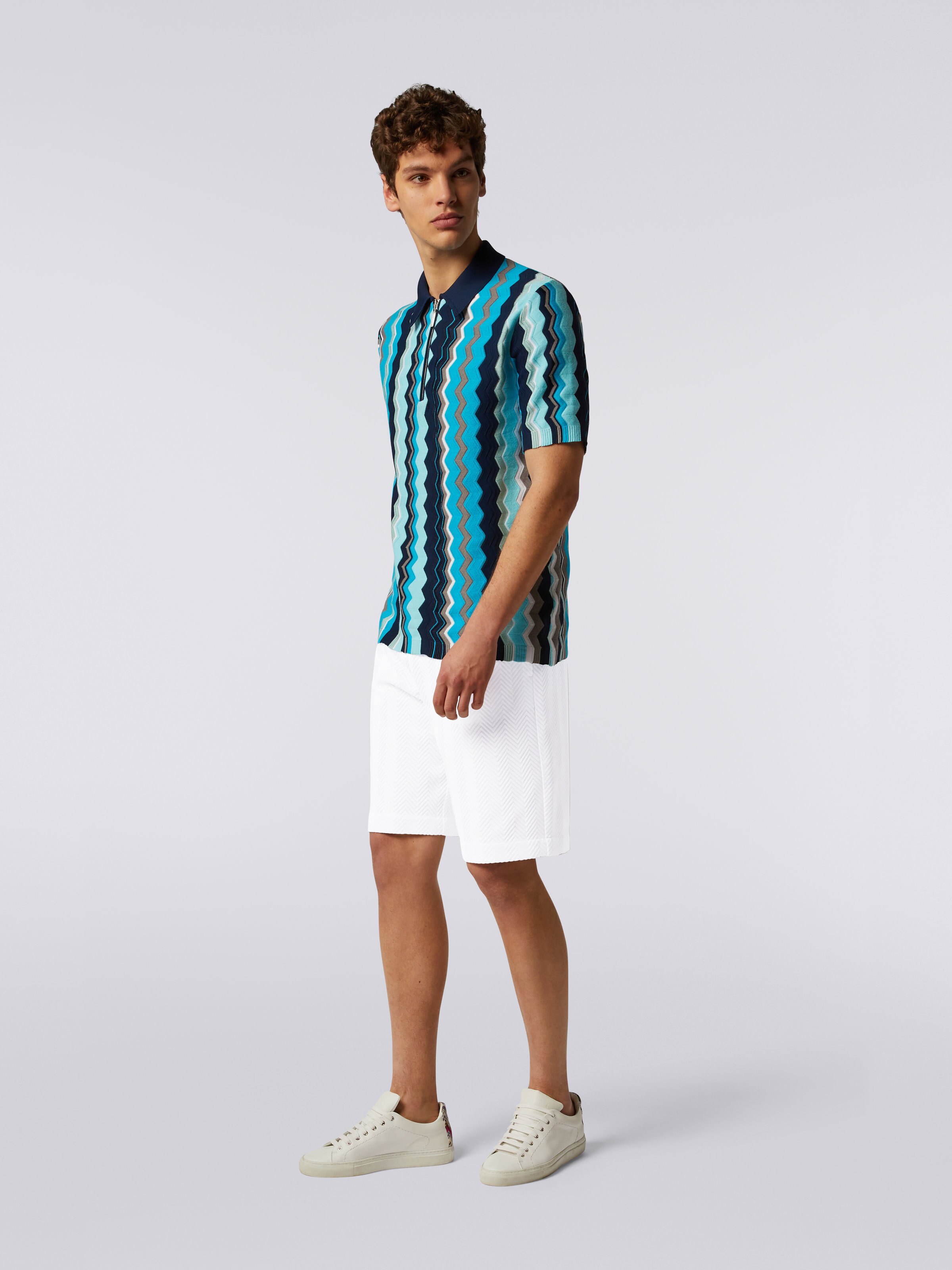 Cotton and viscose blend Bermuda shorts with zigzag working, White  - 2