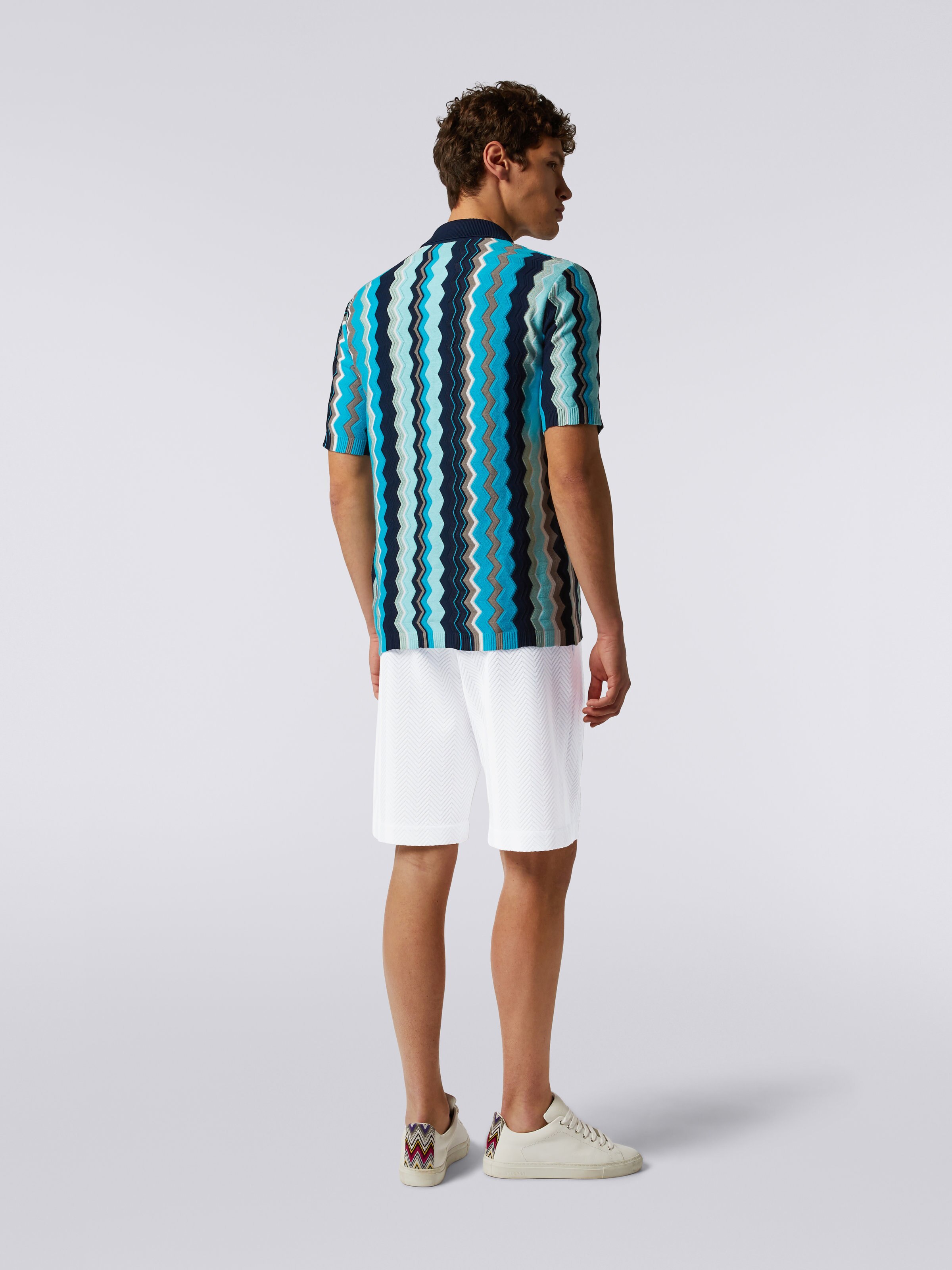 Cotton and viscose blend Bermuda shorts with zigzag working, White  - 3