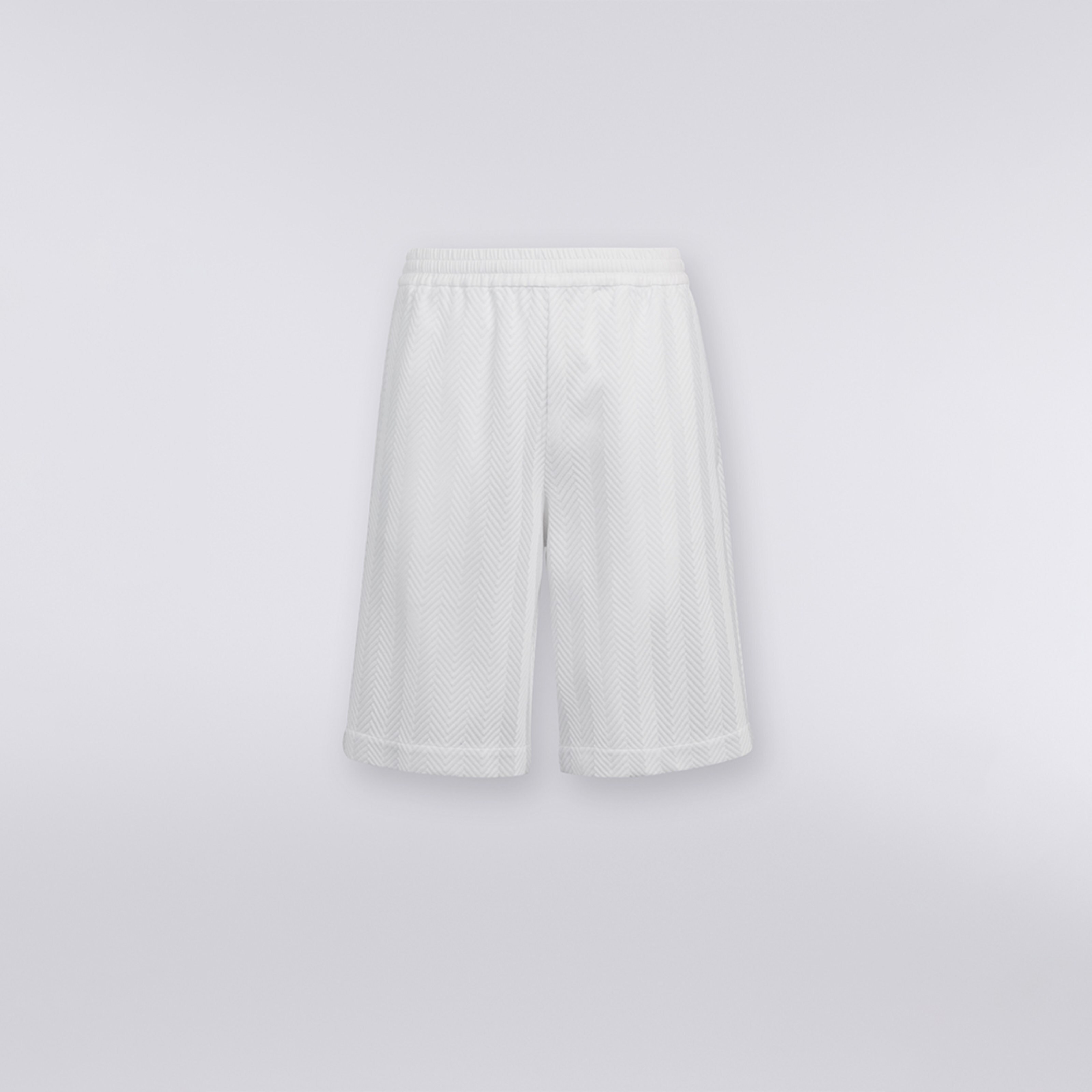 Cotton and viscose blend Bermuda shorts with zigzag working, White  - 5