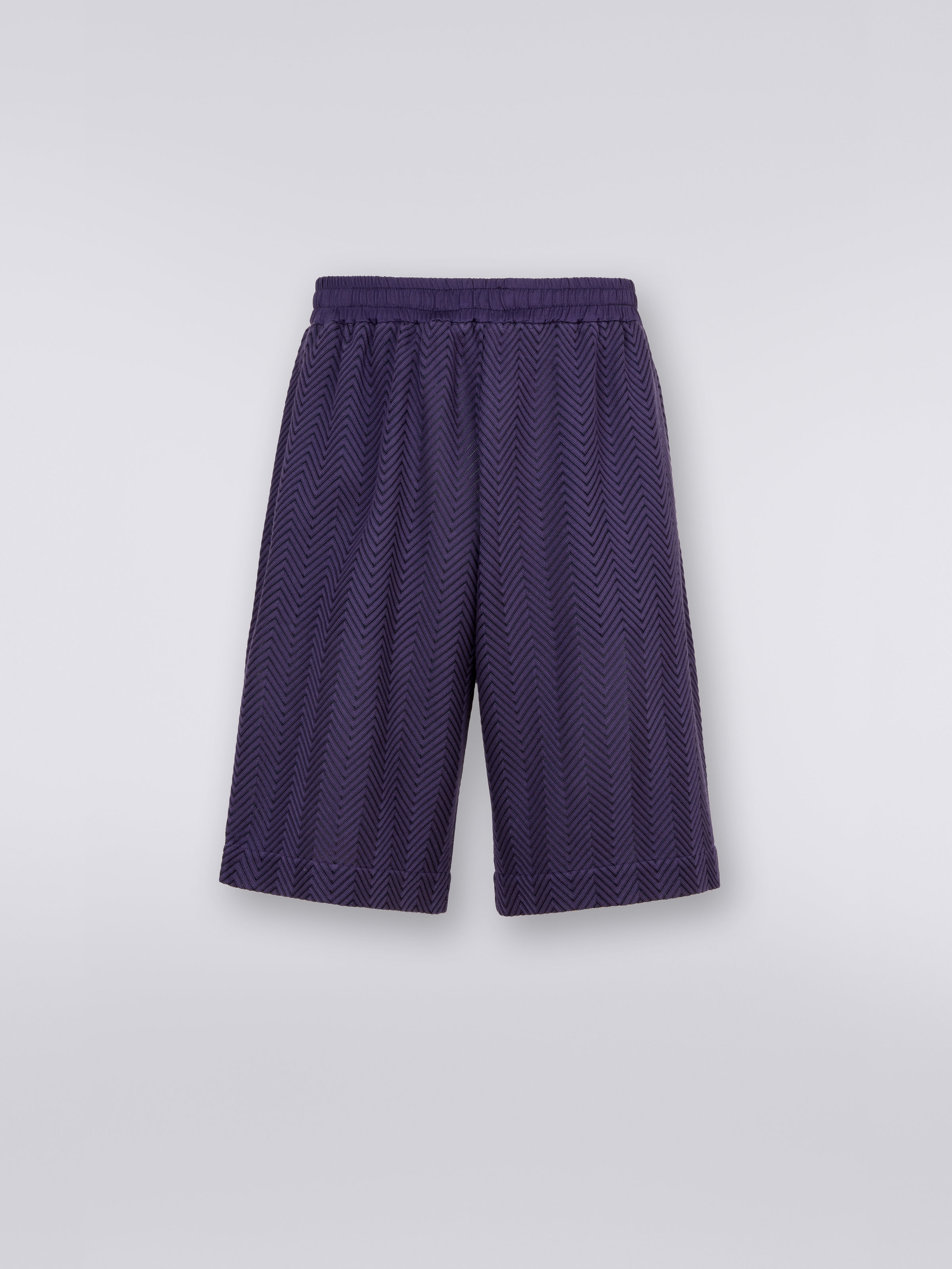 Cotton and viscose blend Bermuda shorts with zigzag working, Pink   - 0