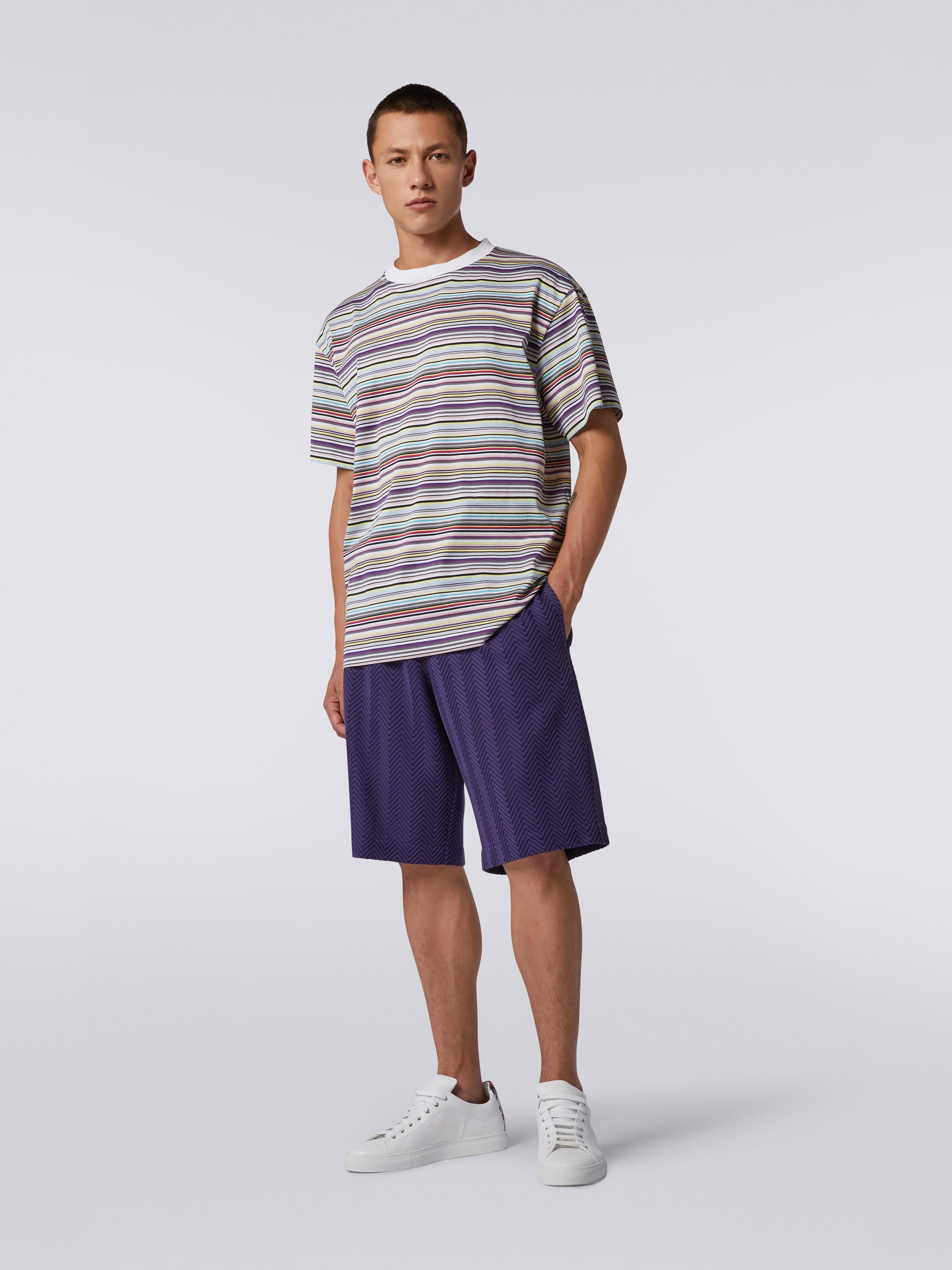 Cotton and viscose blend Bermuda shorts with zigzag working, Pink   - 1