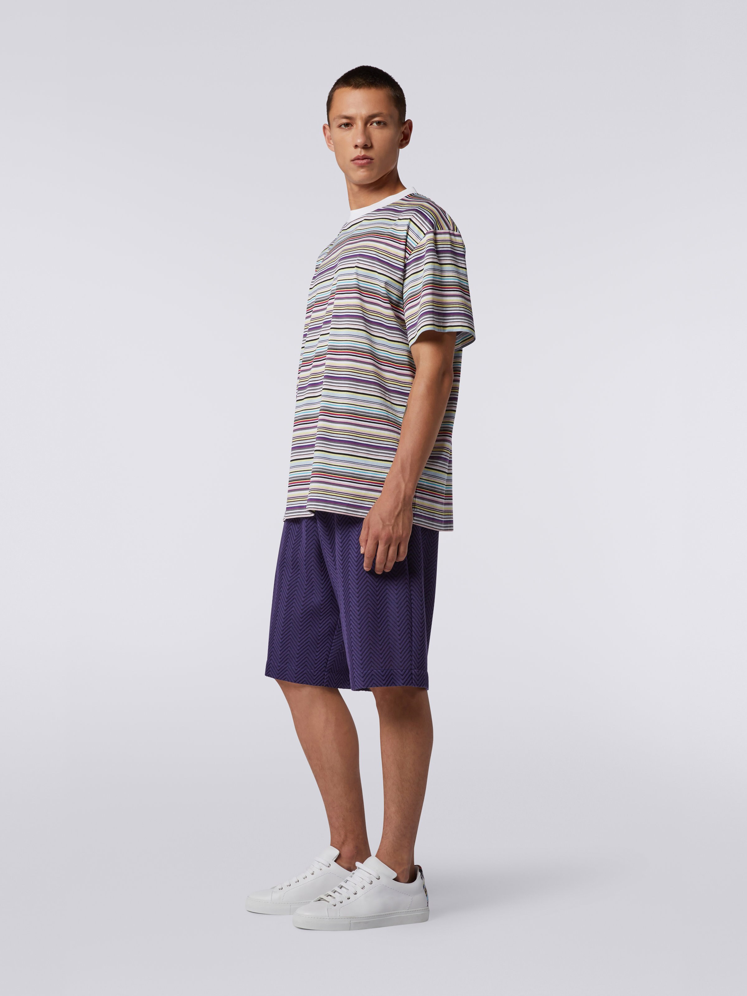 Cotton and viscose blend Bermuda shorts with zigzag working, Pink   - 2