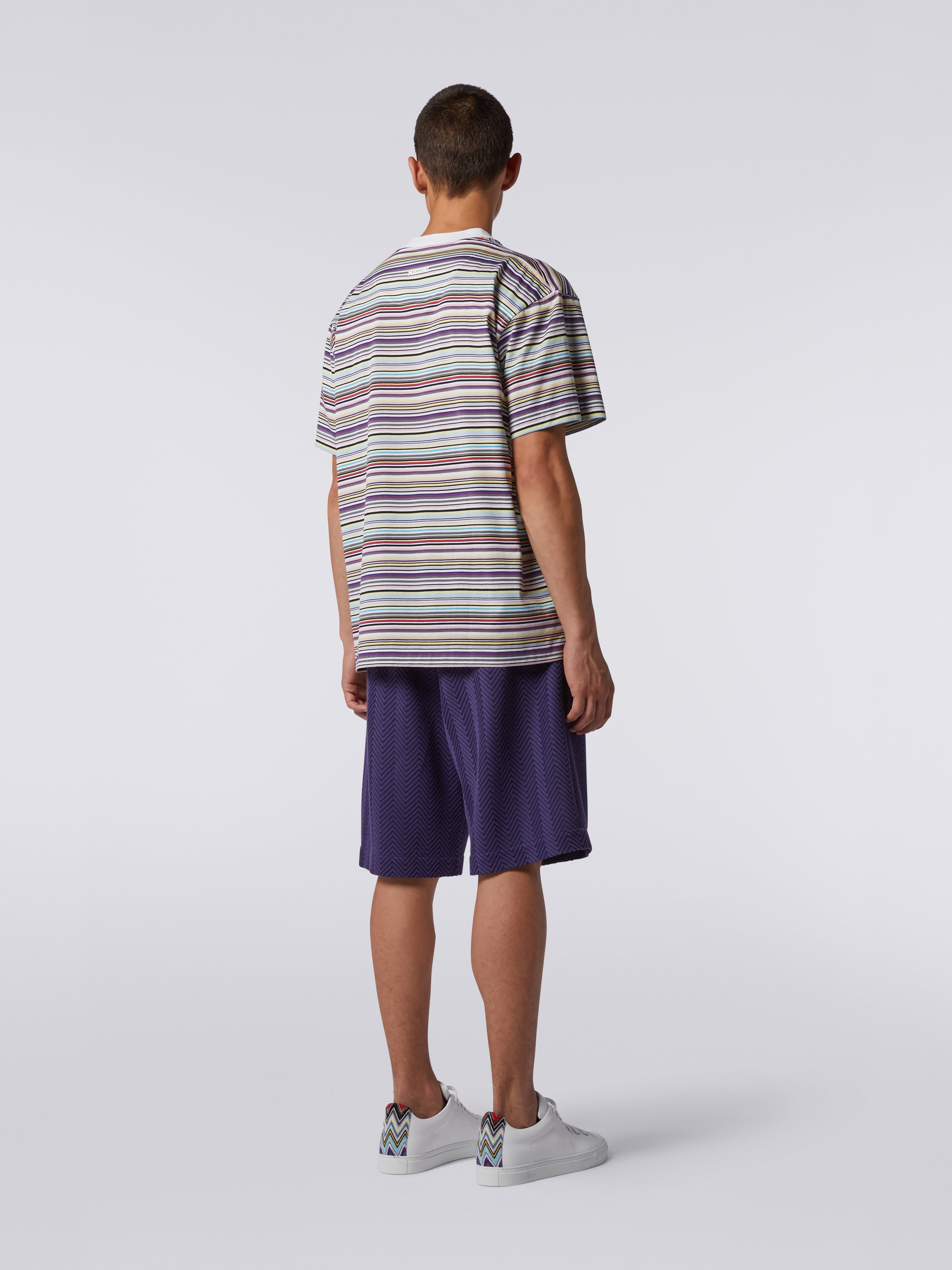 Cotton and viscose blend Bermuda shorts with zigzag working, Pink   - 3