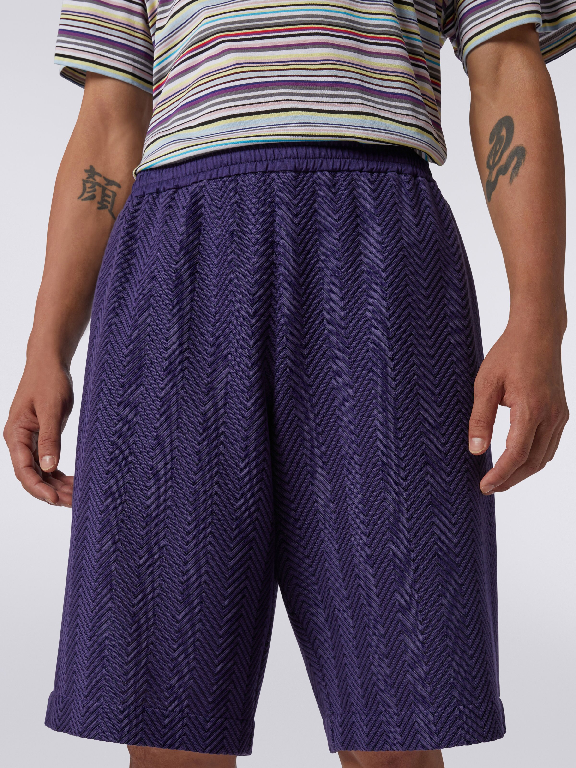 Cotton and viscose blend Bermuda shorts with zigzag working, Pink   - 4