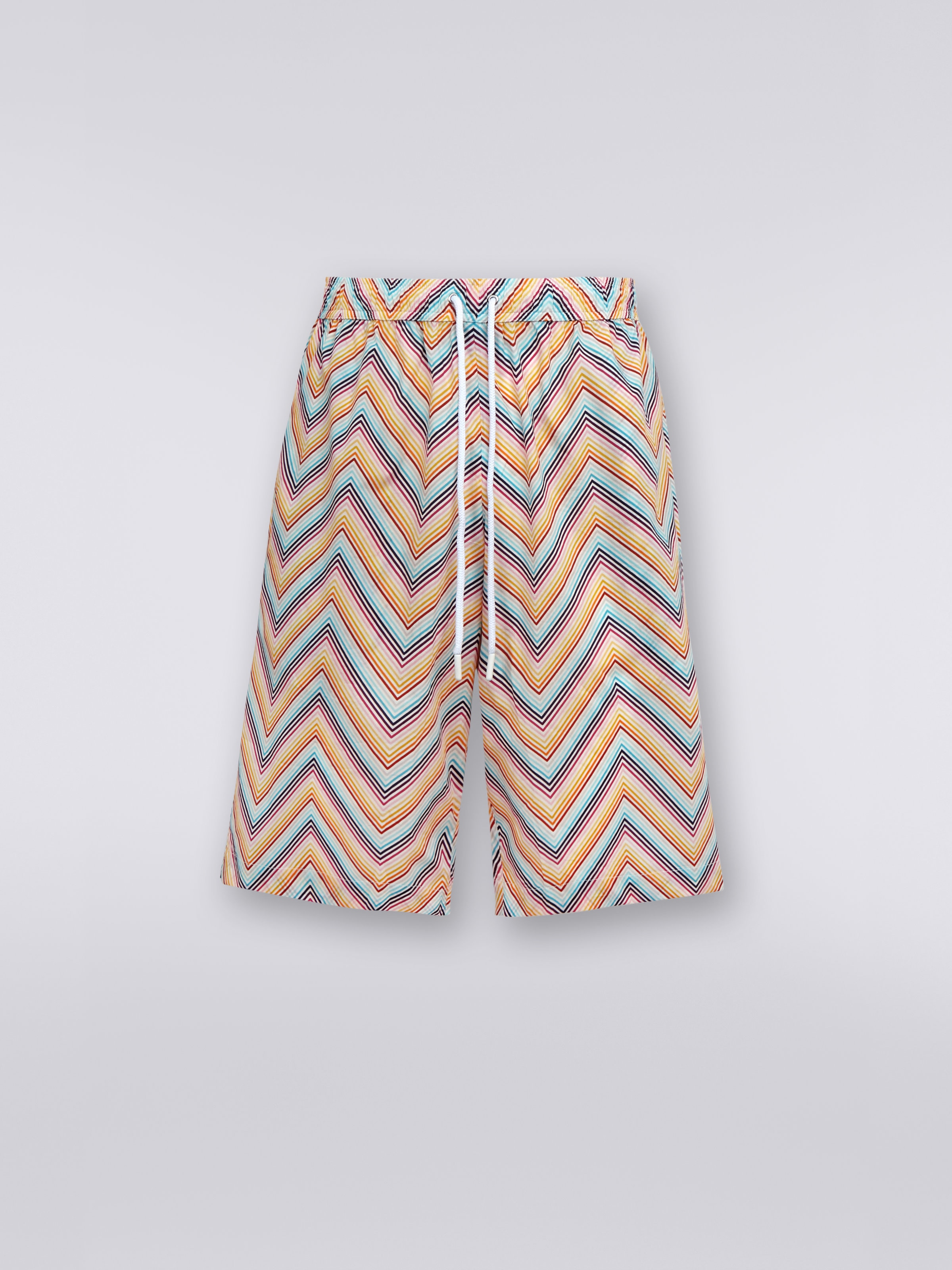 Cotton Bermuda shorts with zigzag print, Multicoloured - 0