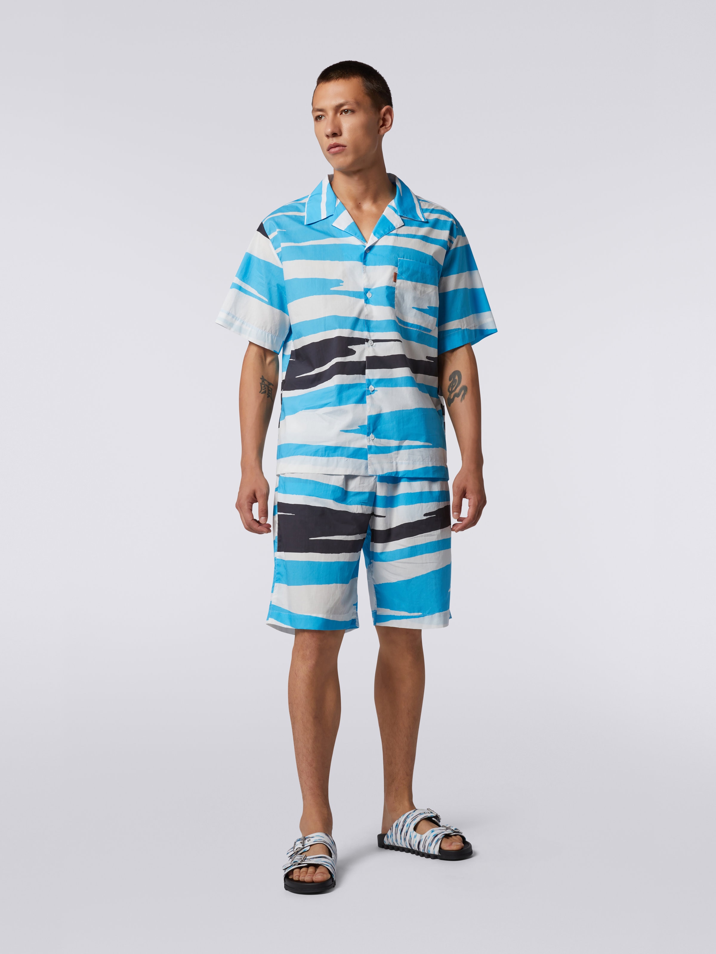 Cotton Bermuda shorts with slub print, Multicoloured - 1