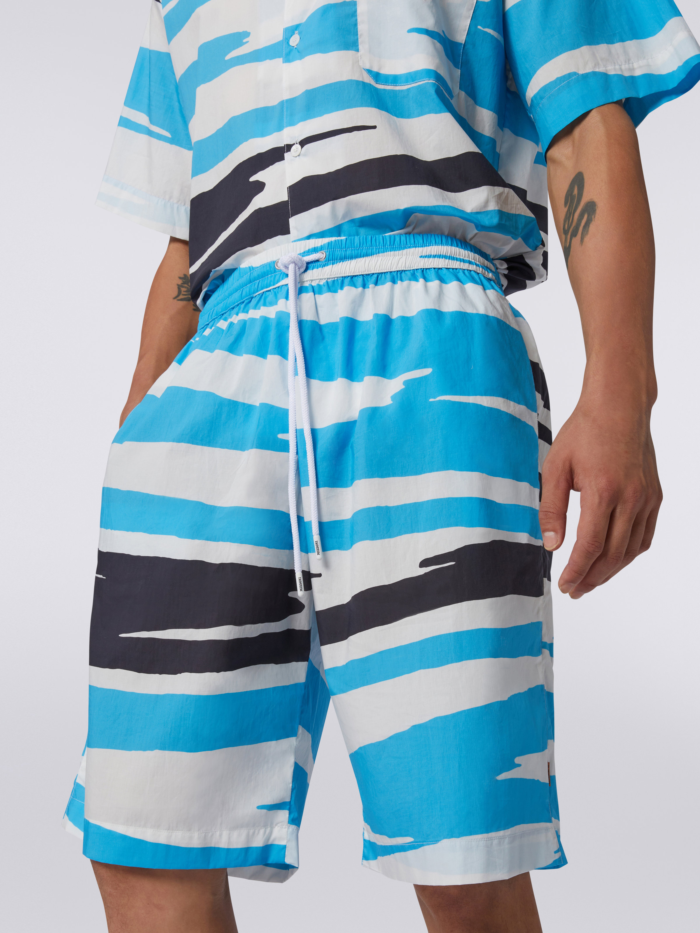 Cotton Bermuda shorts with slub print, Multicoloured - 4