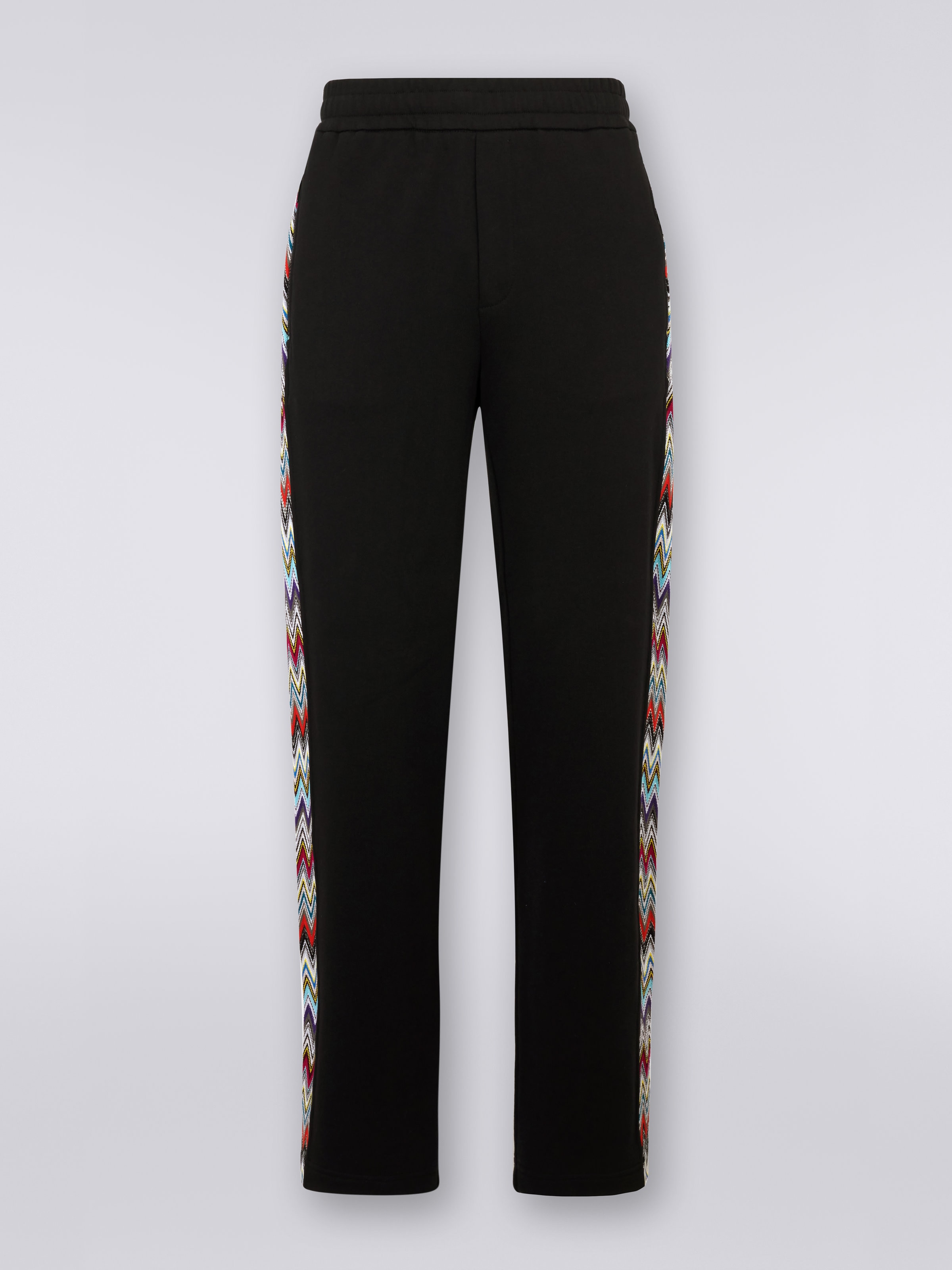 Pantalon de survêtement en coton molletonné avec empiècement à chevrons, Noir    - 0