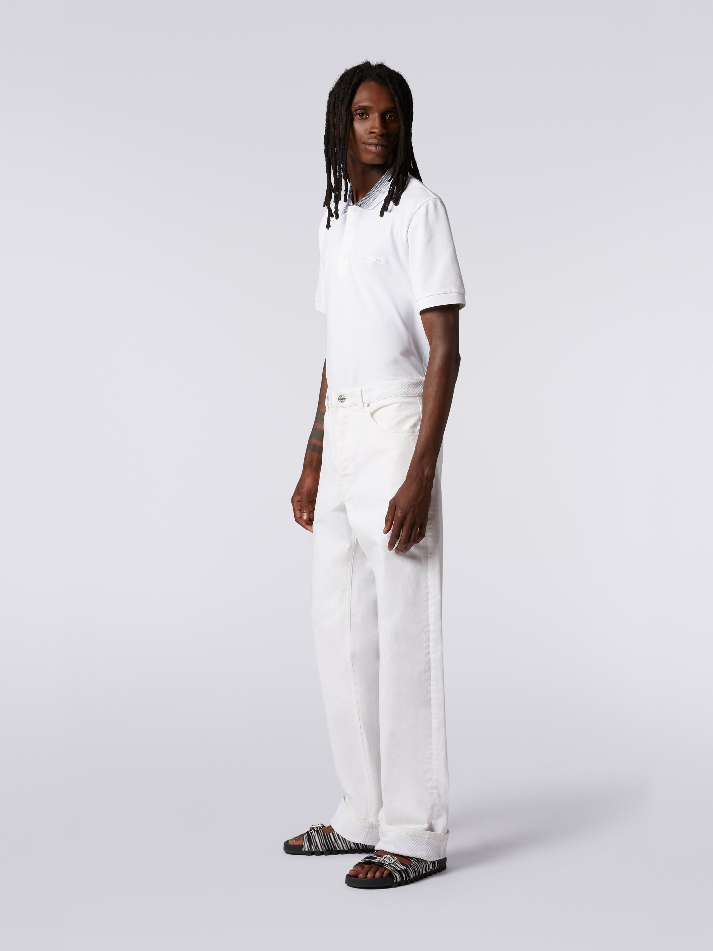 Five-Pocket-Hose aus Stretch-Baumwolle mit Strickeinsätzen, Weiß  - 2