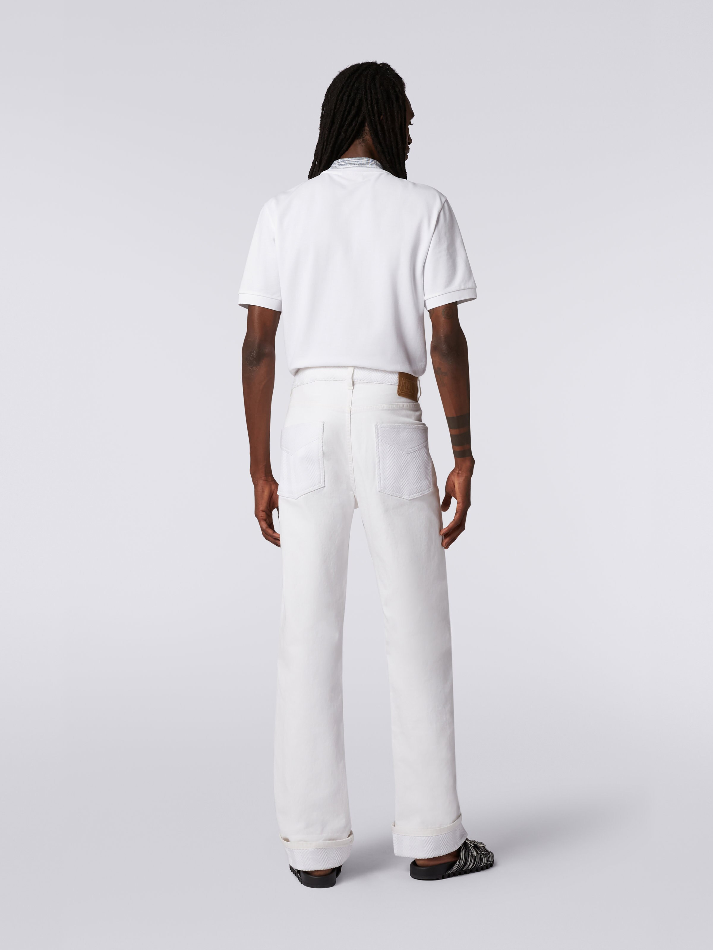 Five-Pocket-Hose aus Stretch-Baumwolle mit Strickeinsätzen, Weiß  - 3