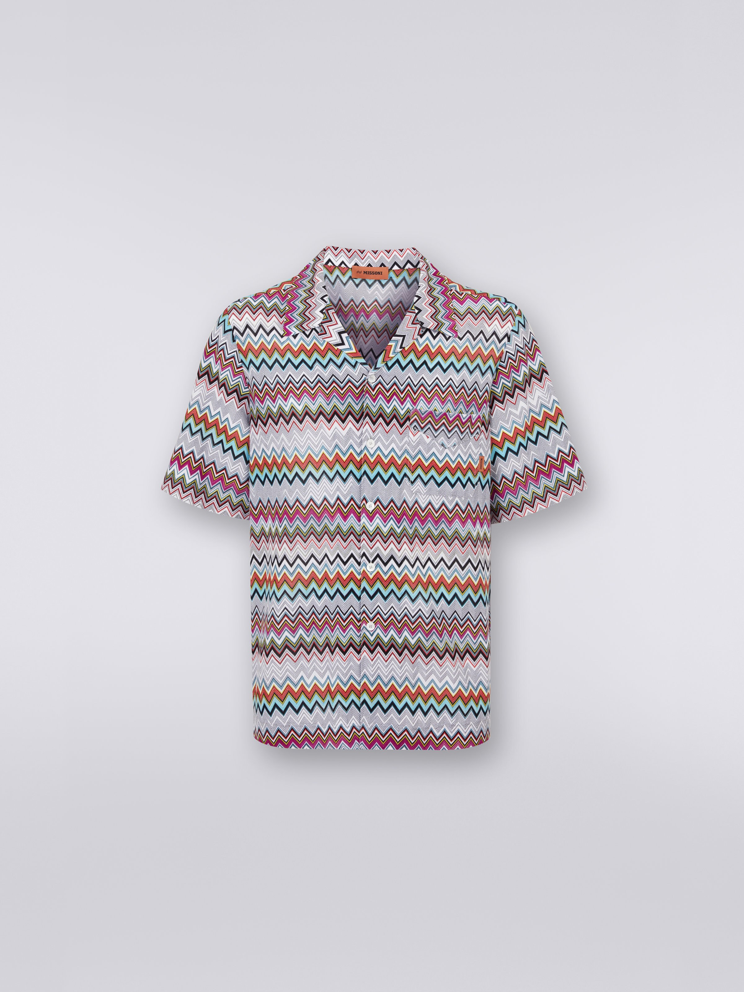 Short-sleeved cotton and viscose bowling shirt, Multicoloured  - 0