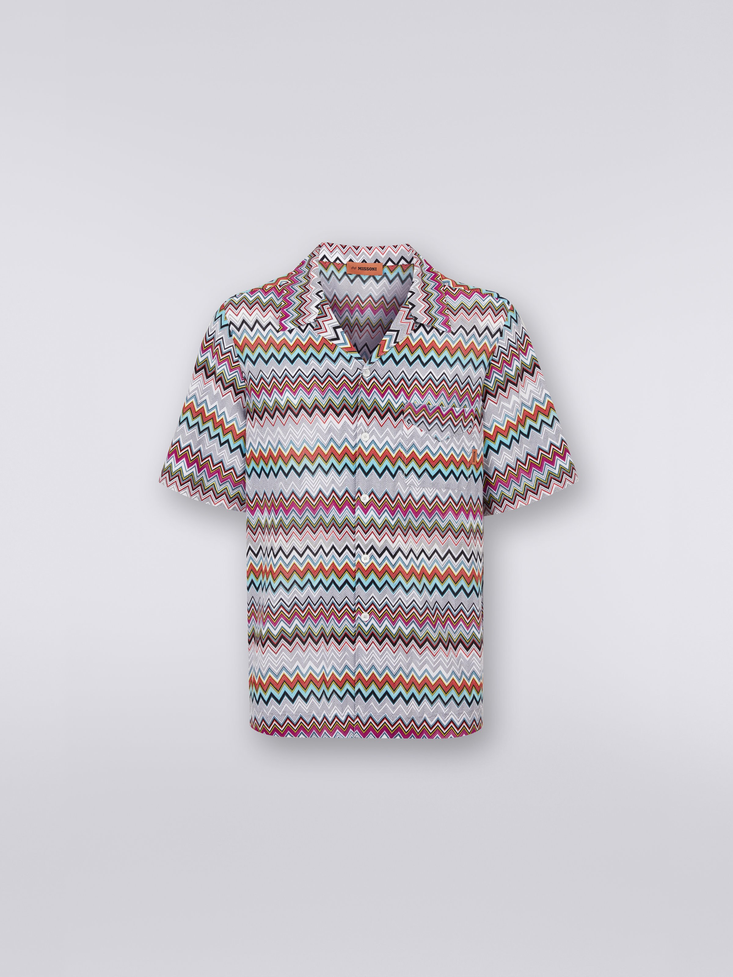 Chemise bowling à manches courtes en coton et viscose, Multicolore  - 0