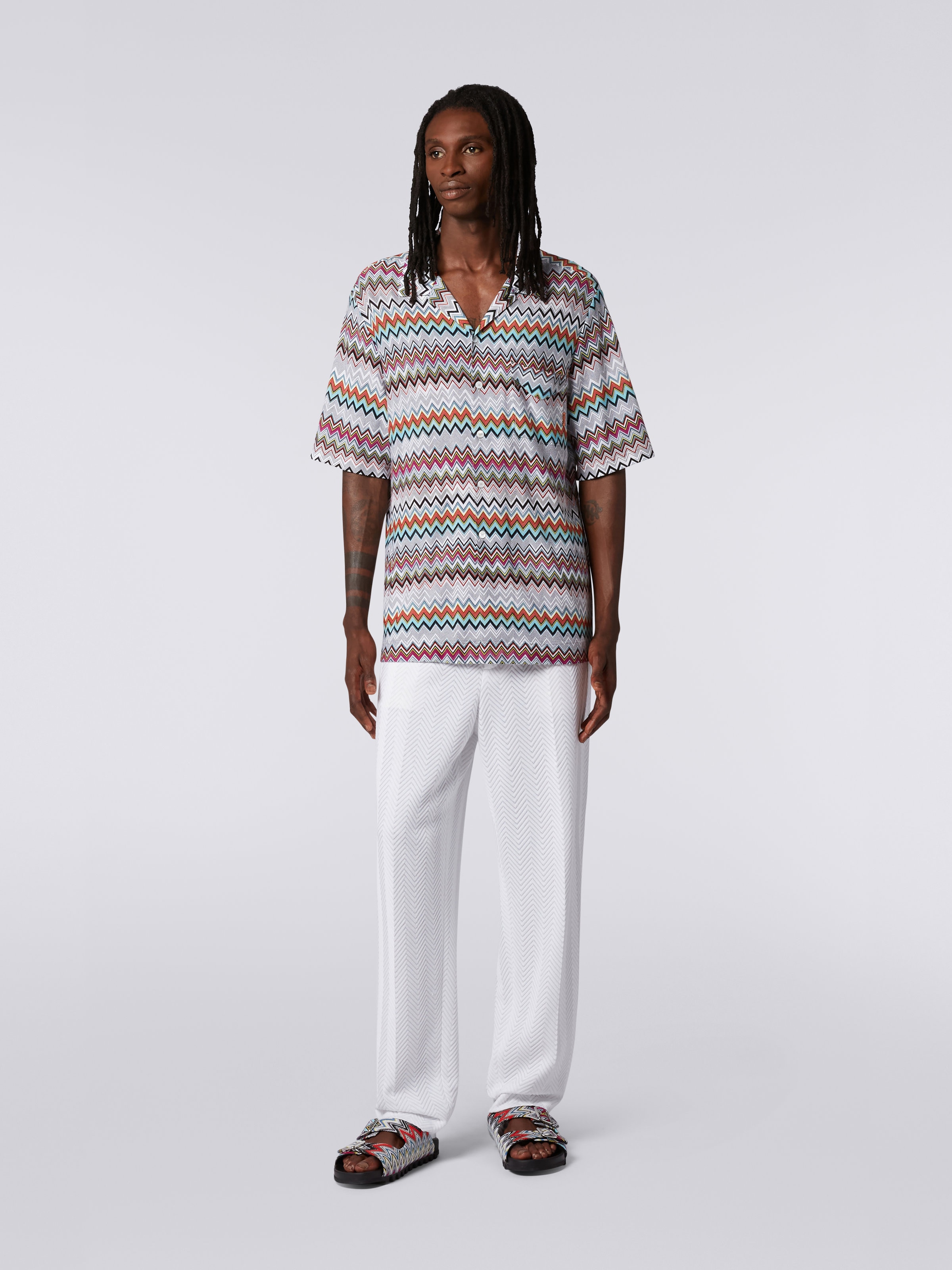 Short-sleeved cotton and viscose bowling shirt, Multicoloured  - 1