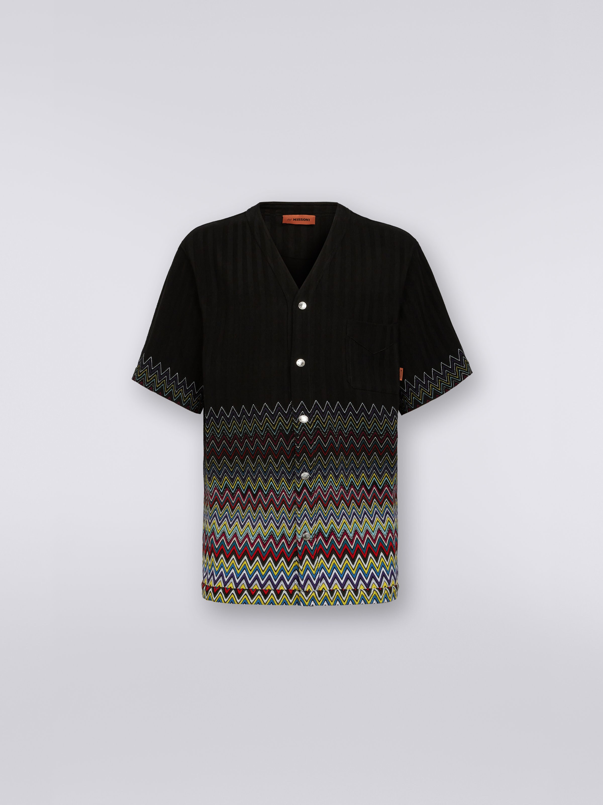 Zigzag print cotton tunic, Black    - 0