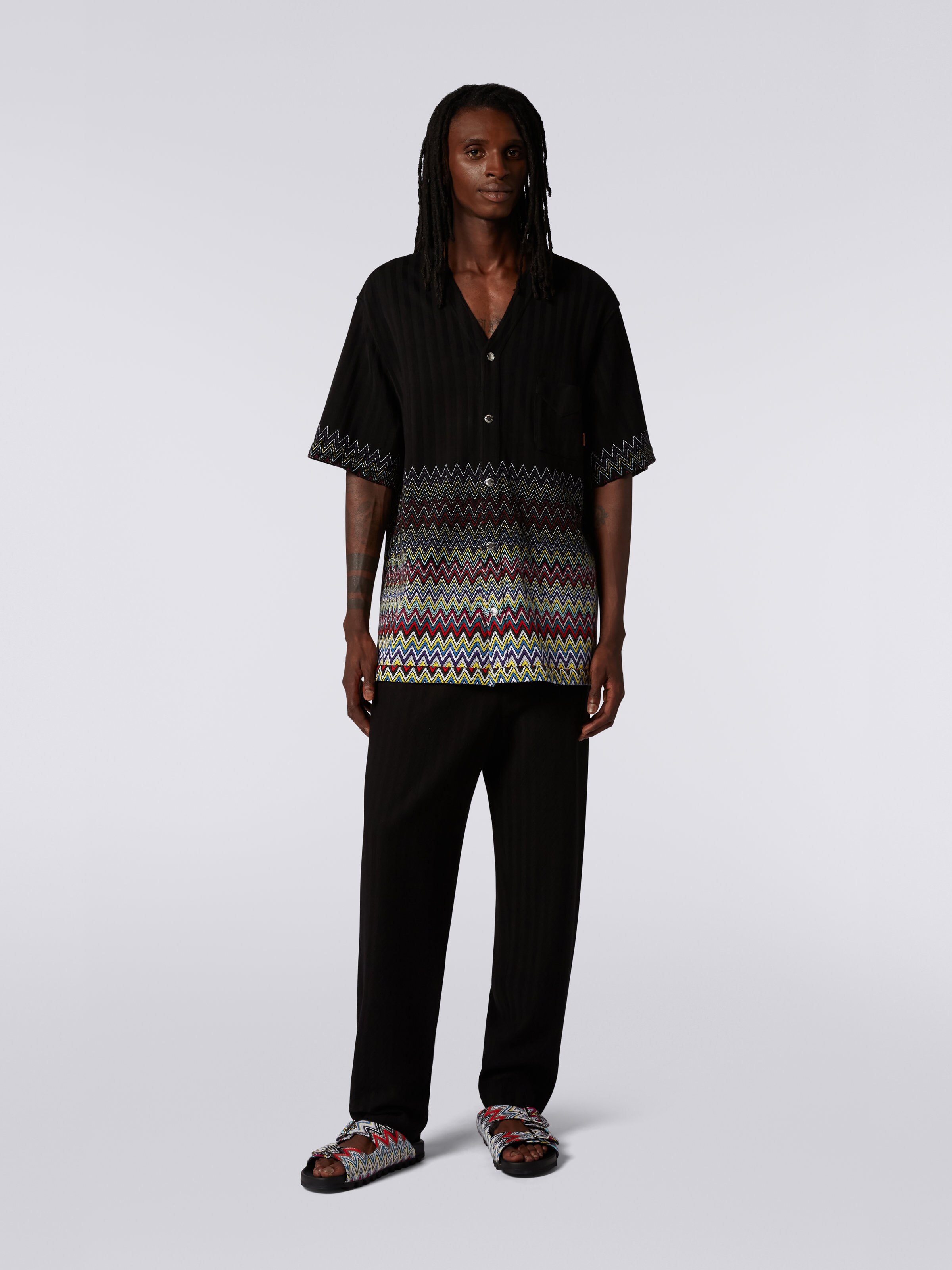 Zigzag print cotton tunic, Black    - 1