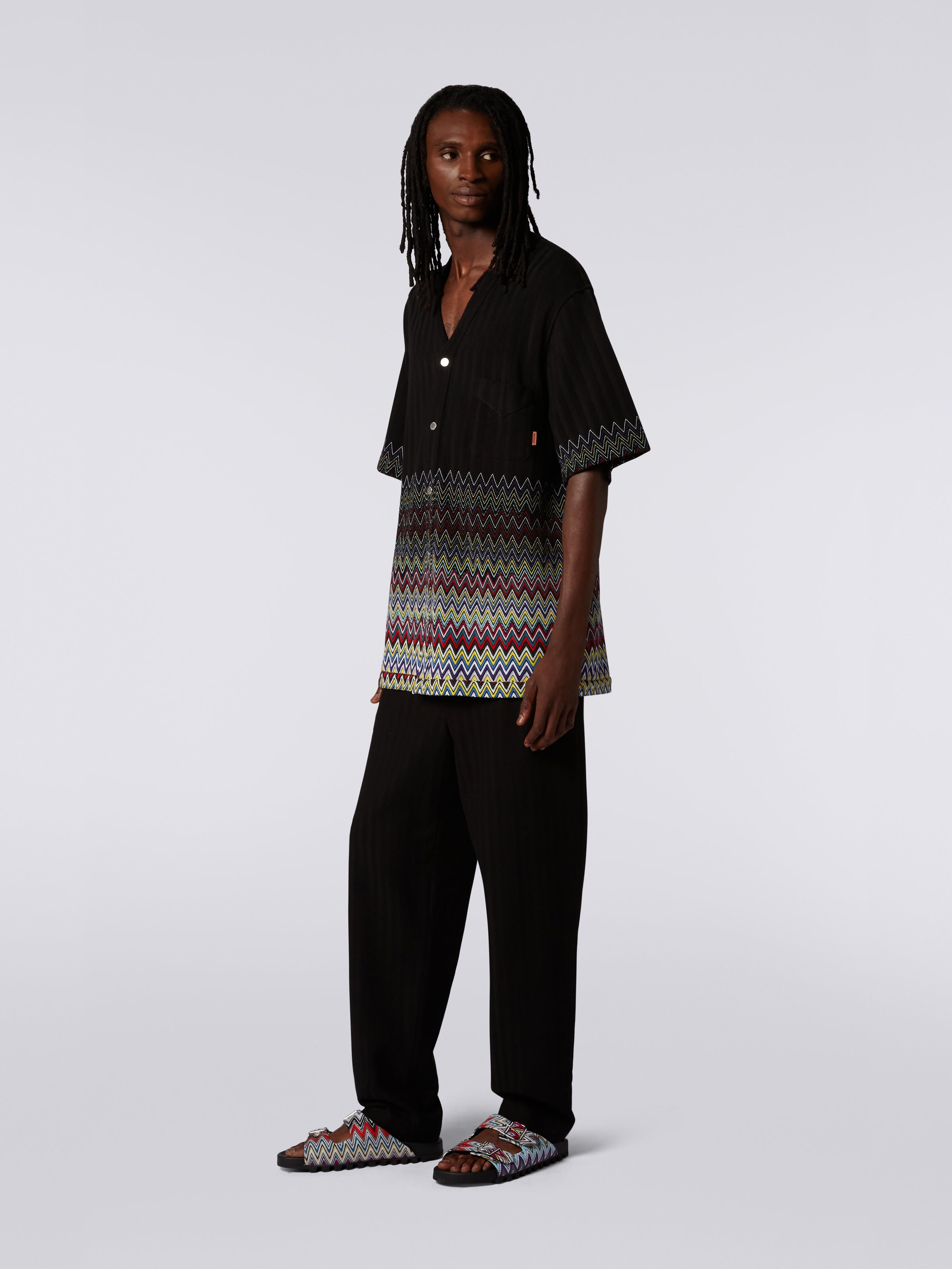 Zigzag print cotton tunic, Black    - 2