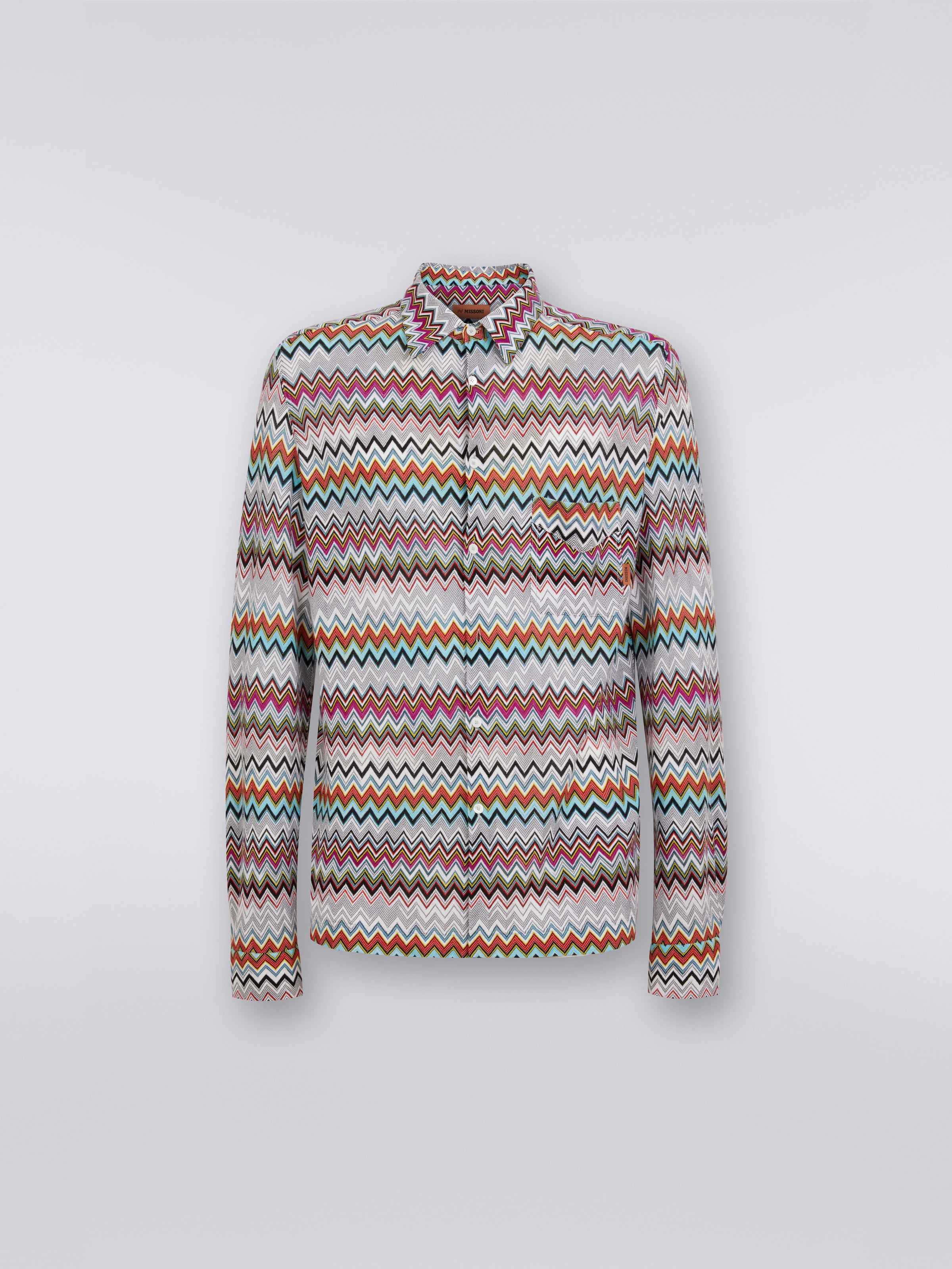 Cotton and viscose chevron shirt, Multicoloured  - 0