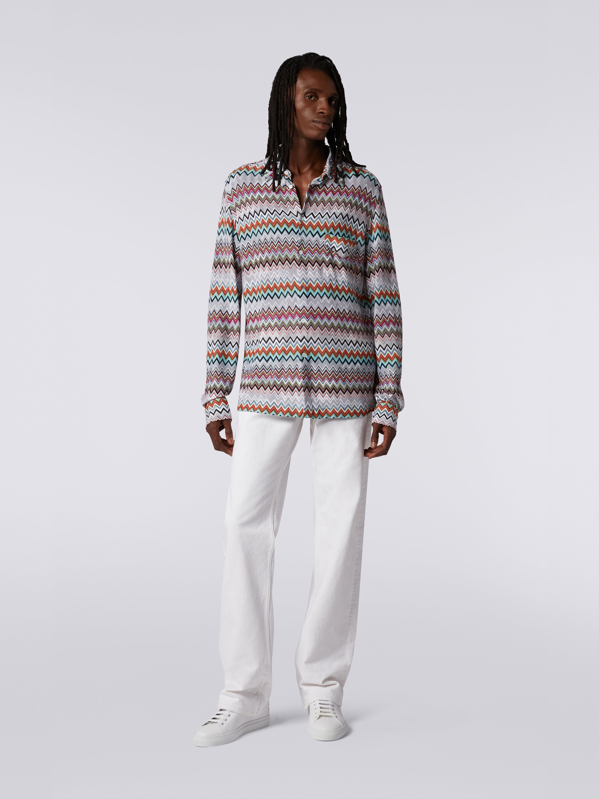 Cotton and viscose chevron shirt, Multicoloured  - 1