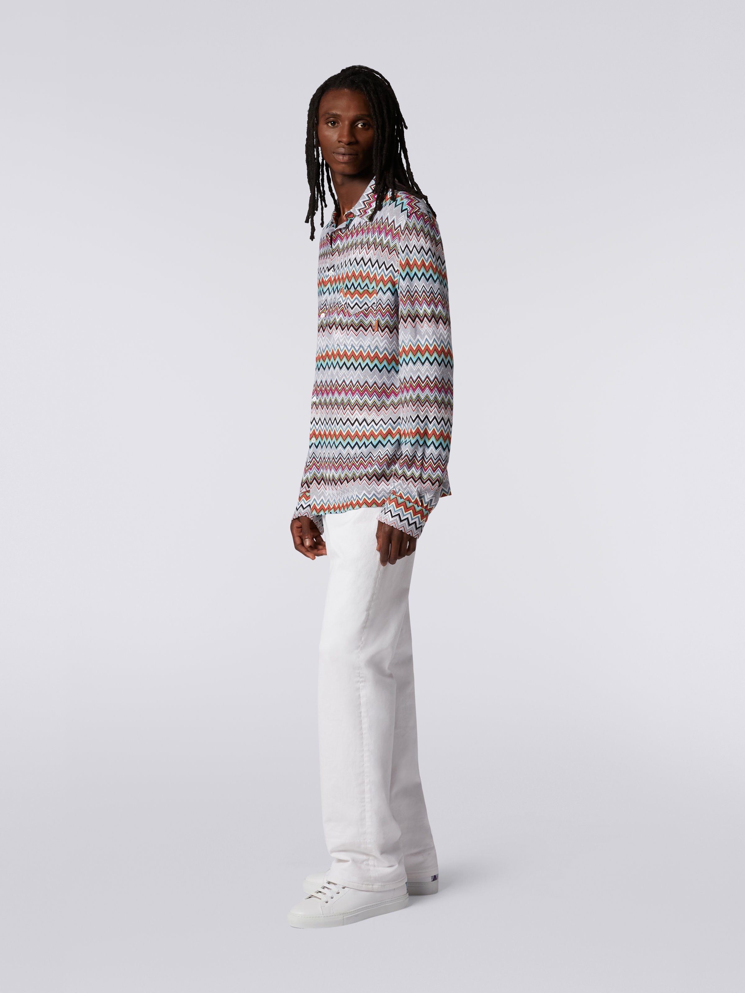 Cotton and viscose chevron shirt, Multicoloured  - 2