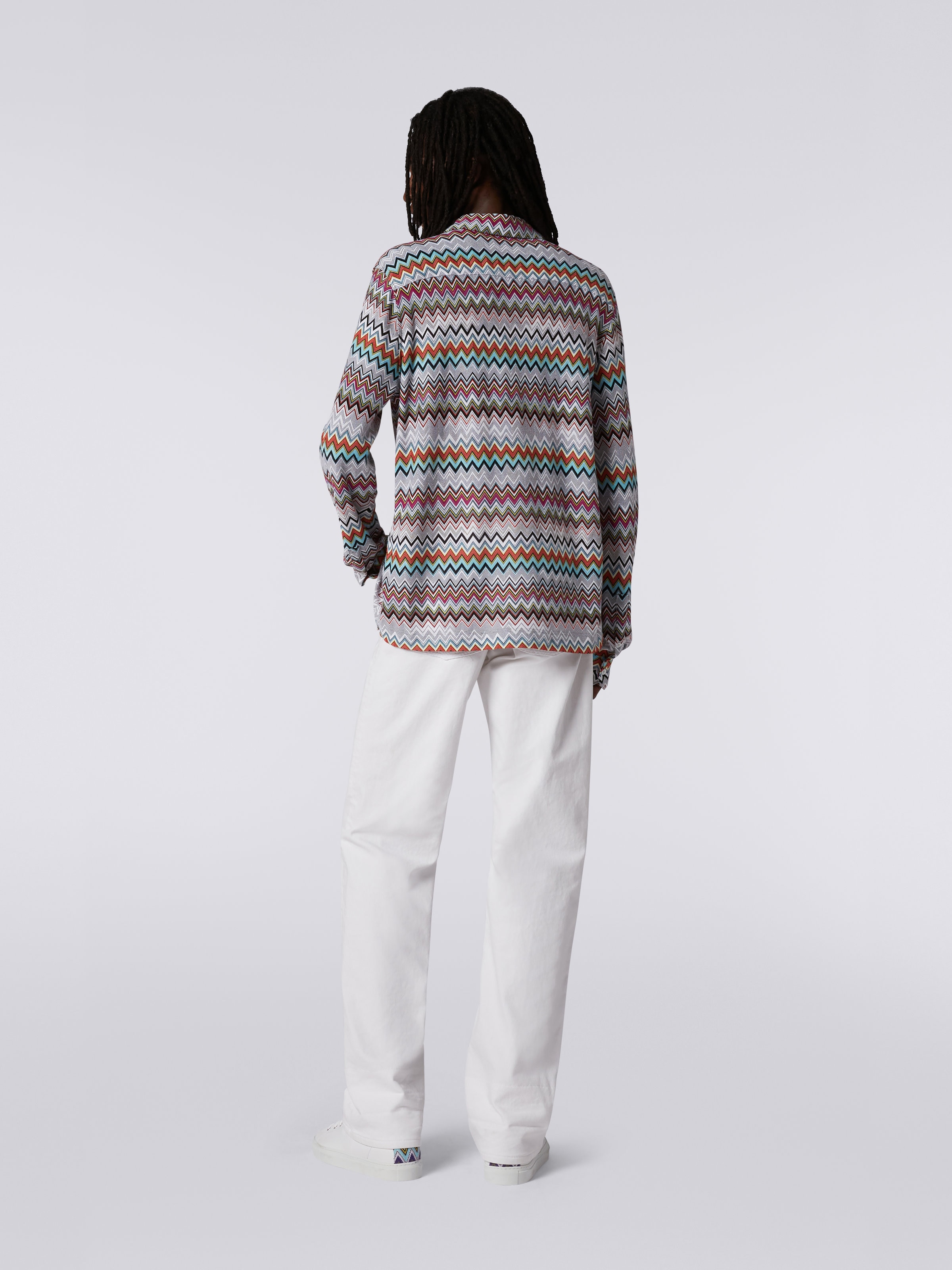 Cotton and viscose chevron shirt, Multicoloured  - 3