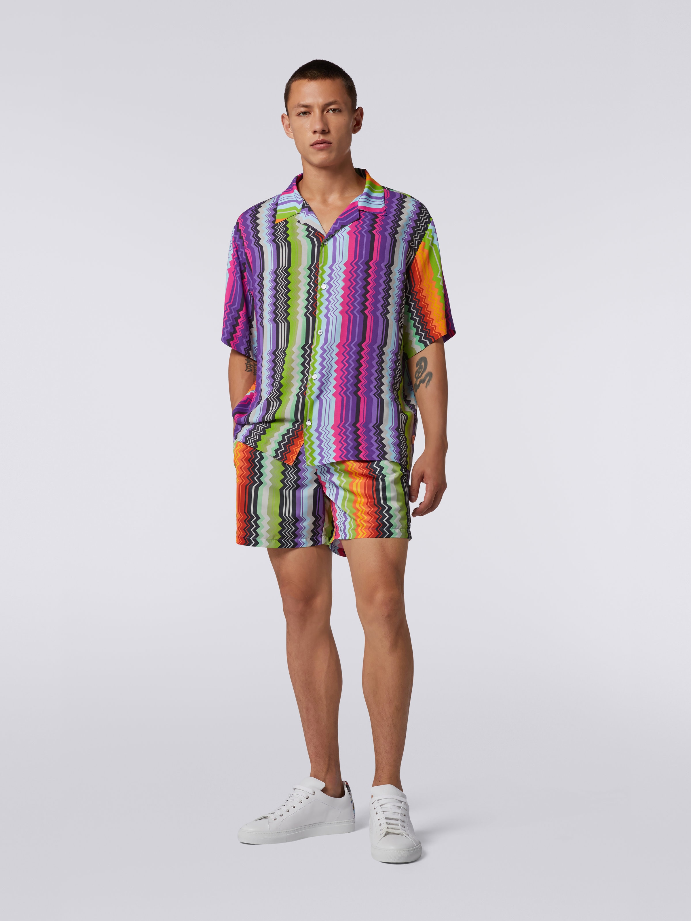Camicia modello bowling in viscosa, Multicolore  - 1